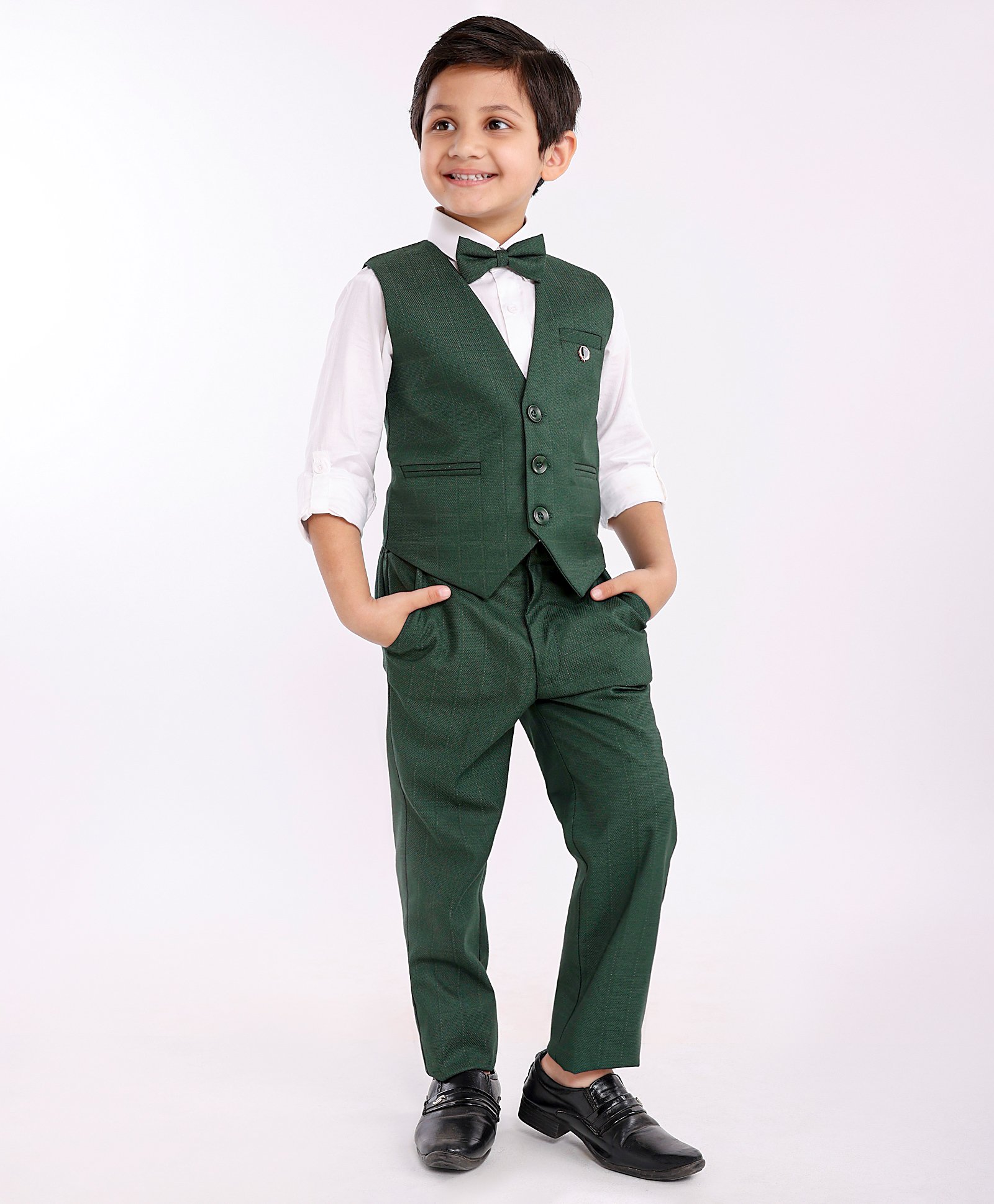 Robo Fry Cotton Lycra Full Sleeves Solid Color Party Suits - Green (Brooch May Vary)-picture-38