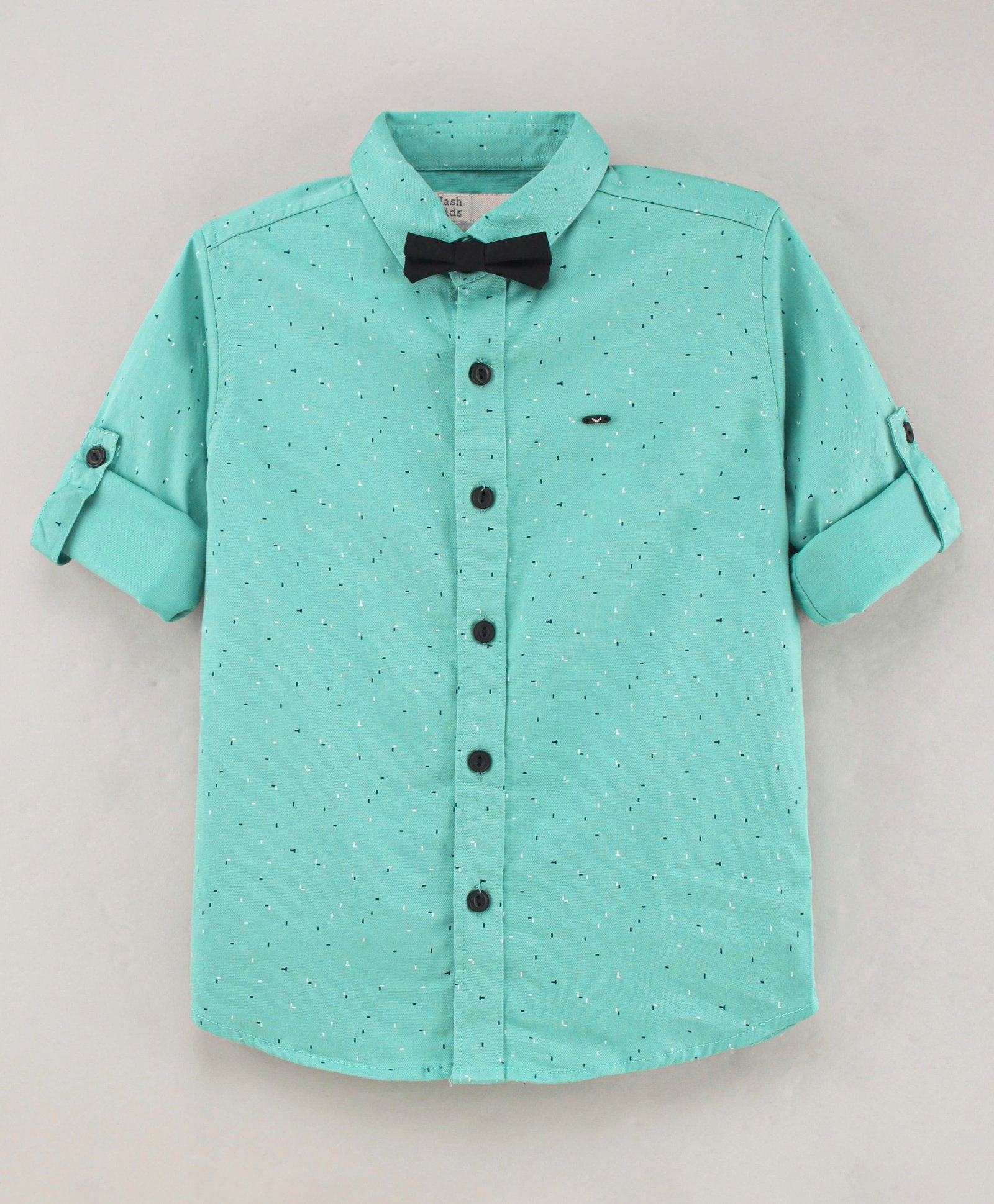 Jash Kids Cotton Full Sleeves Shirt with Bow Solid Colour - Green-picture-46