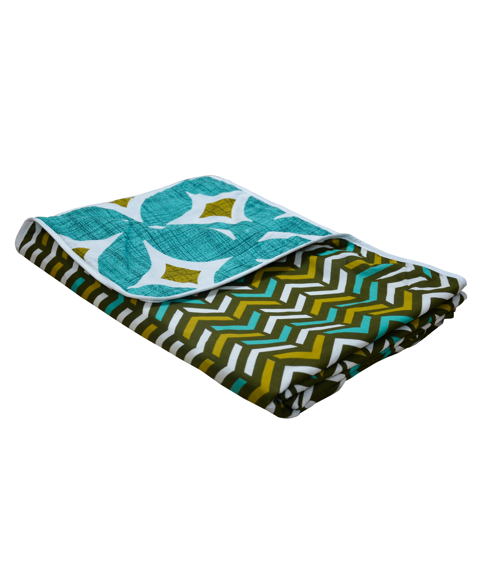 Divine Casa Cambric Cotton 120 GSM Abstract Single Reversible Dohar -  Green and Yellow-picture-15