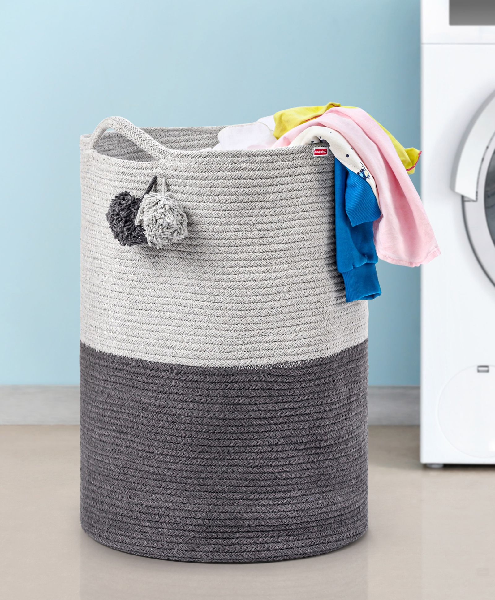 Babyhug Braided Cotton Laundry Bag  - Grey-image-3