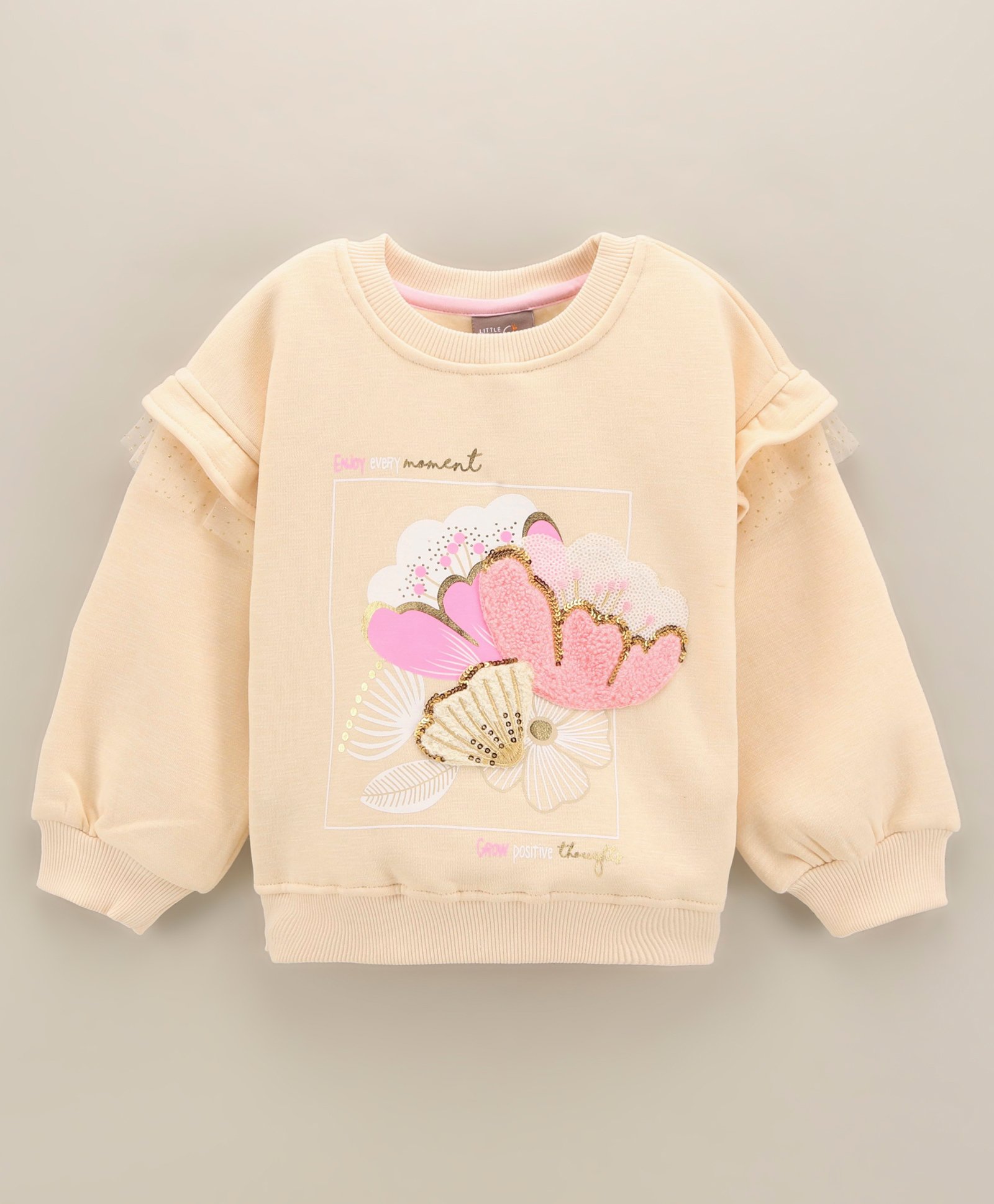 Little Kangaroo Full Sleeves Sweatshirt Floral Embroidery- Cream-image-17