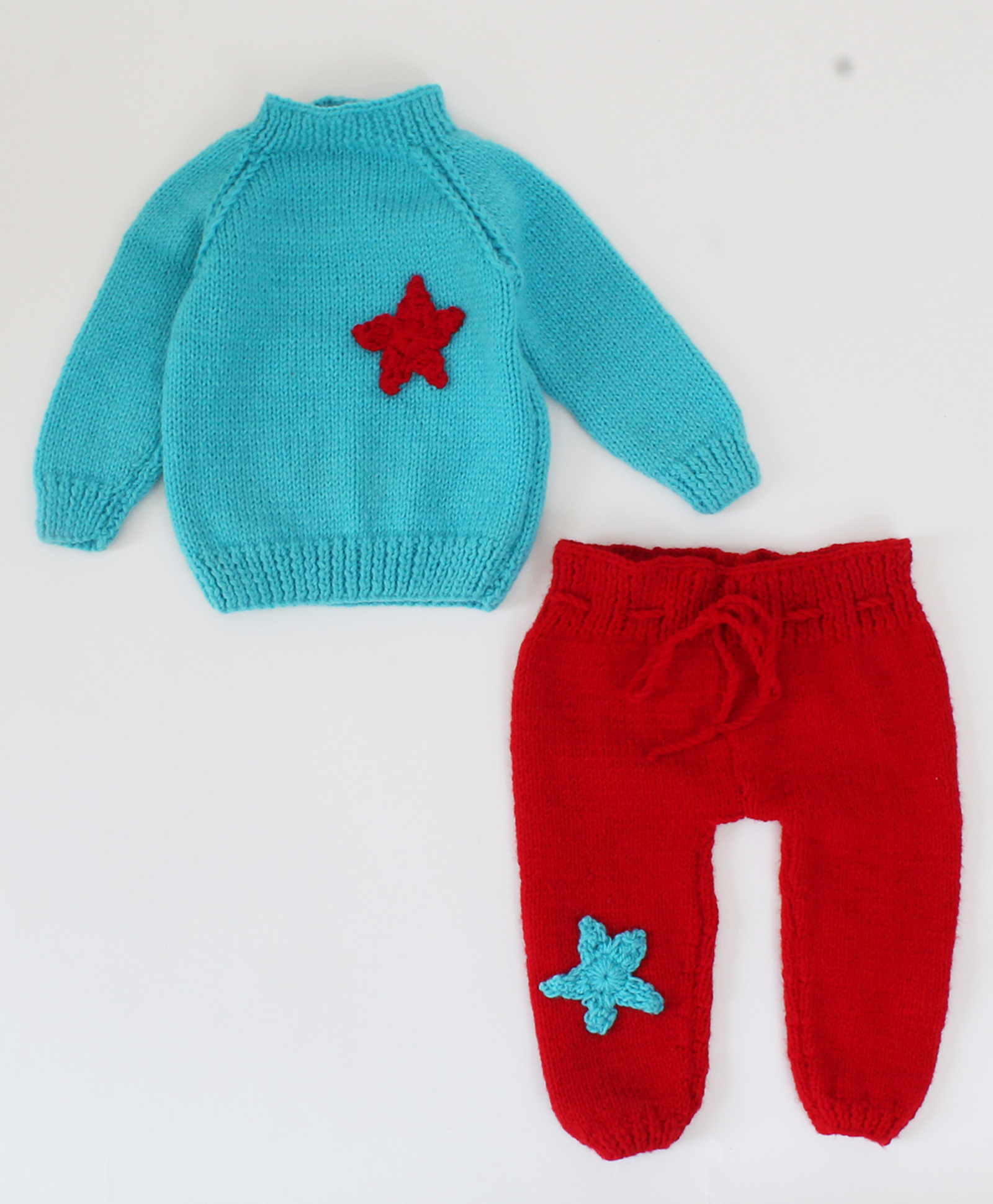 Woonie Handmade Full Sleeves Star Embroidered Detail Sweater With Pant - Blue & Red-image-48