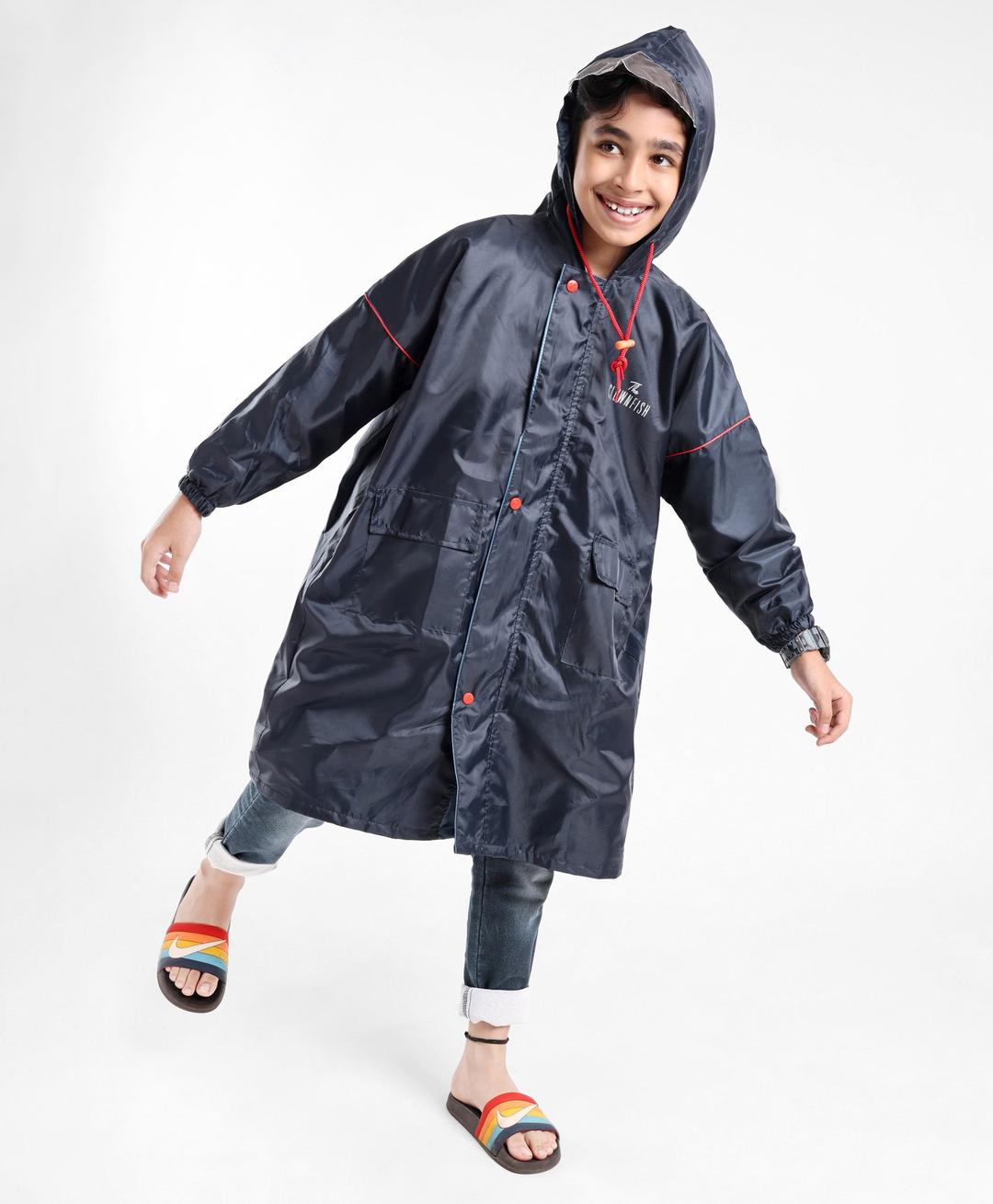 Clownfish Polyester Full Sleeves Double Coating Reversible Longcoat Raincoat - Blue-image-5