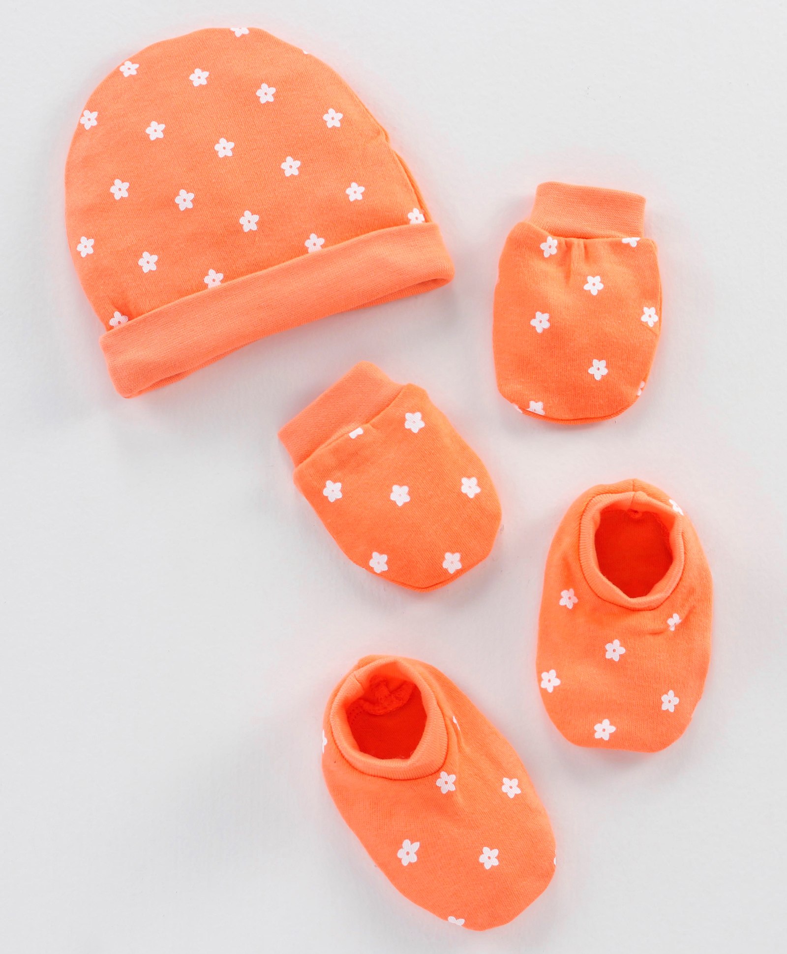 Babyhug 100% Cotton Cap Mittens & Booties Orange - Circumference 29 cm-image-20