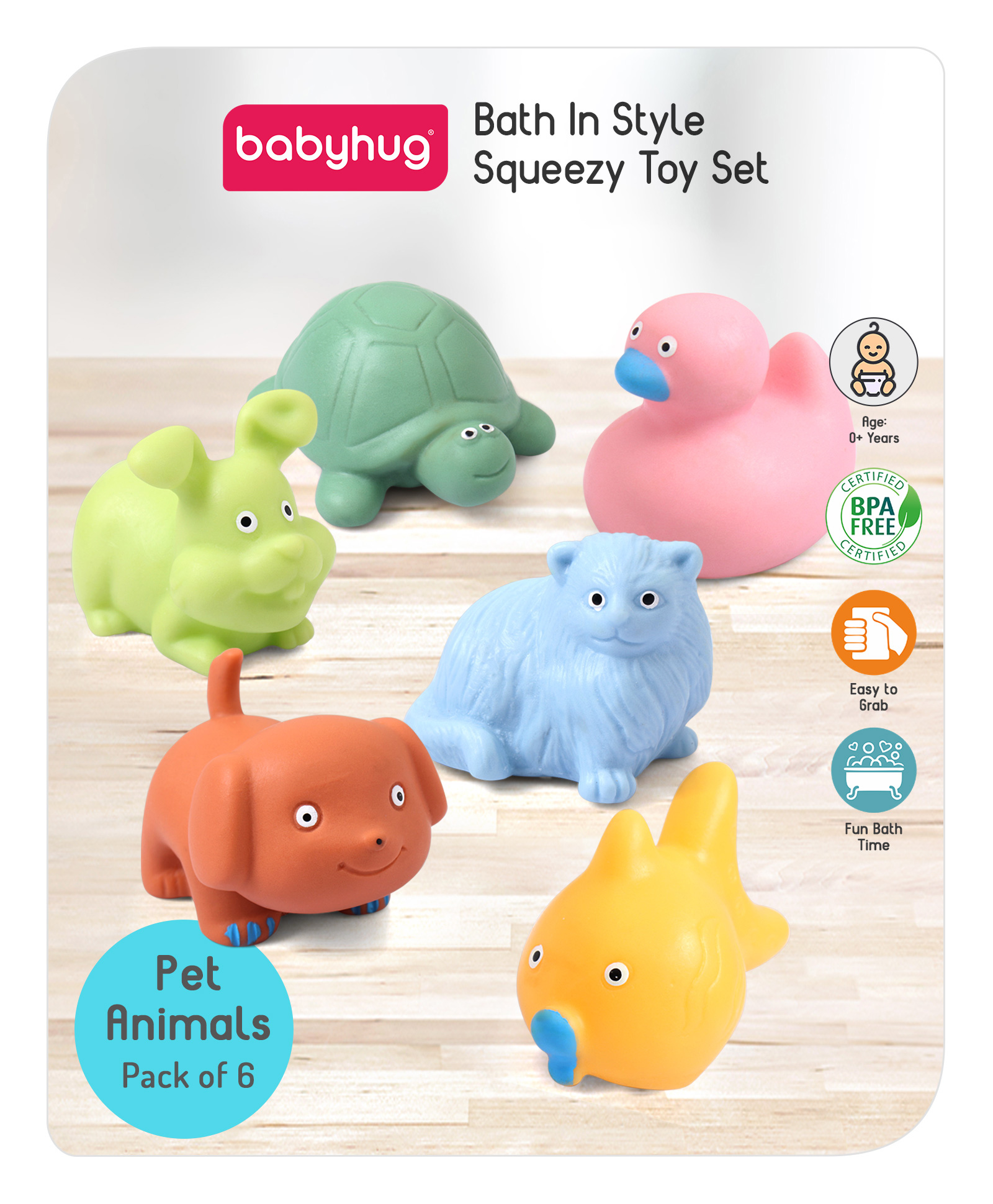Babyhug Bath Squeeze Toys Pet Animals Pack of 6 - Multicolour Online India,  Buy Bath Toys for (0-24 Months) at  - 11918373