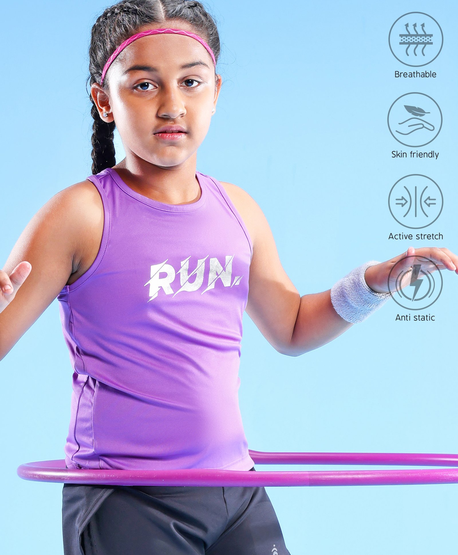 Pine Active Skin Friendly & Breathable Sleeveless Sportswear T-Shirt Text Print - Purple-picture-21