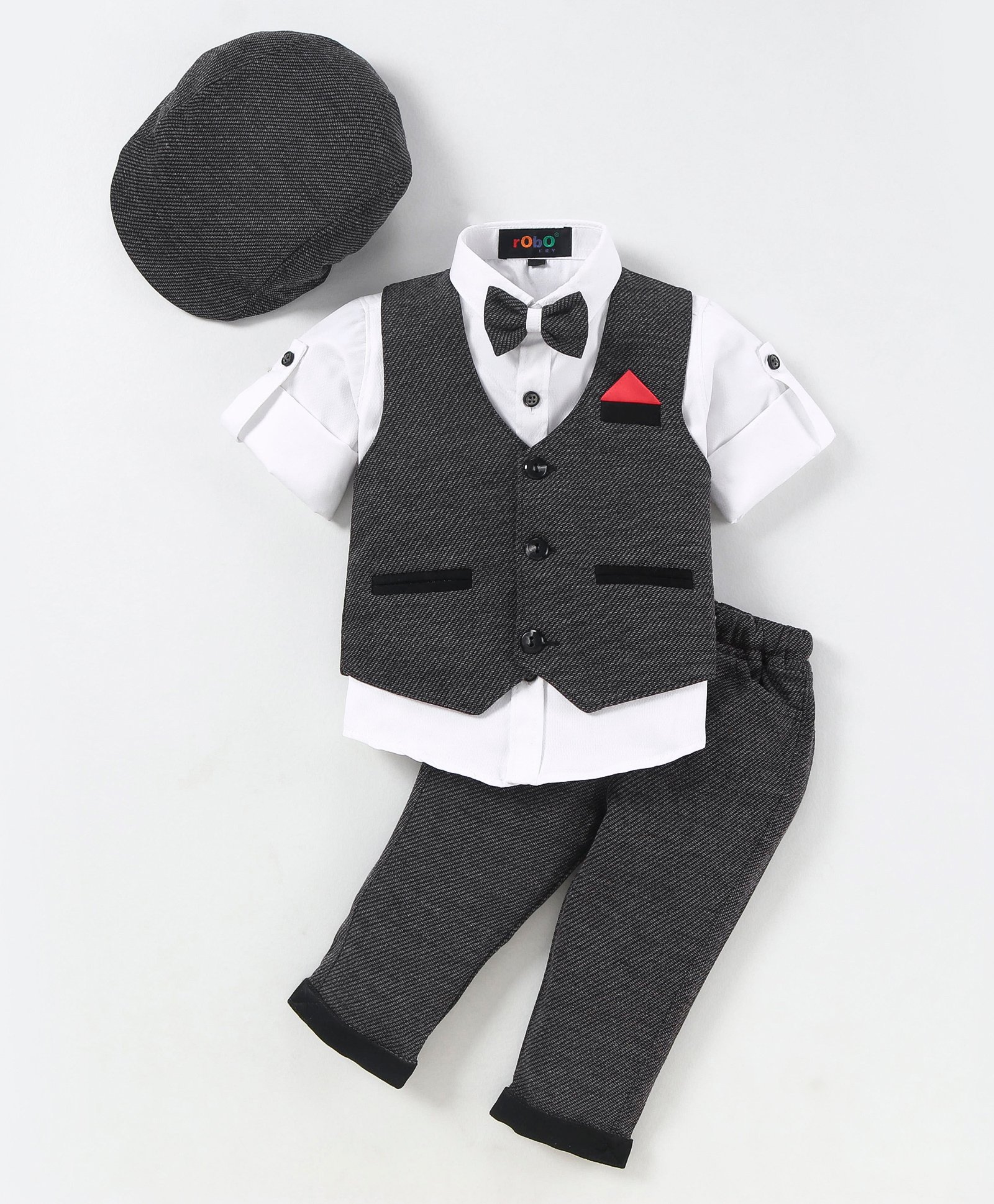 Robo Fry Boy Cotton Mixes or Cotton Poly Full Sleeves Party Suits BLACK M-picture-20