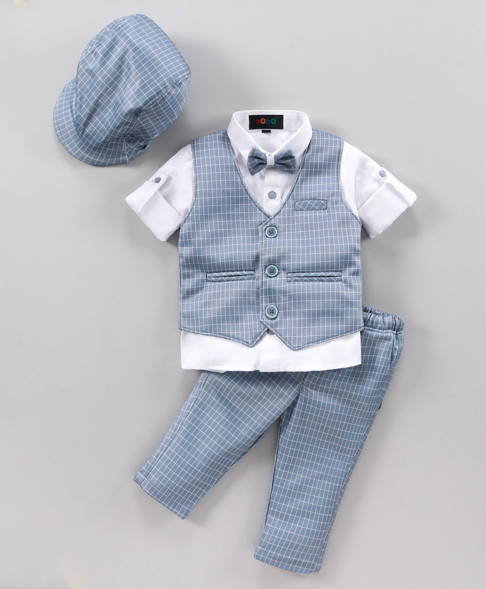 Robo Fry Full Sleeves Checks Party Suits - Grey-picture-28