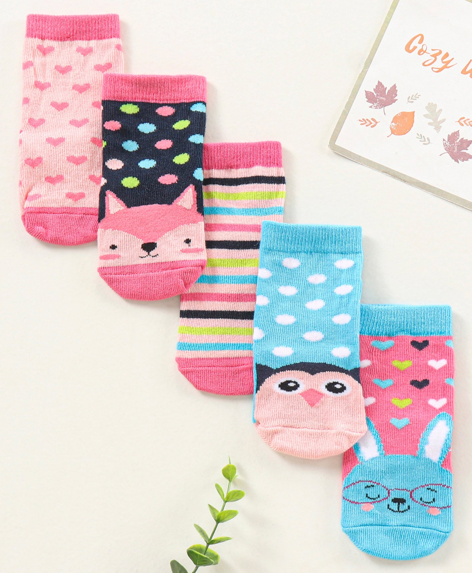 Cute Walk by Babyhug Ankle Length Antibacterial Socks Pack Of 5 Hearts Design  - Multicolour-image-46