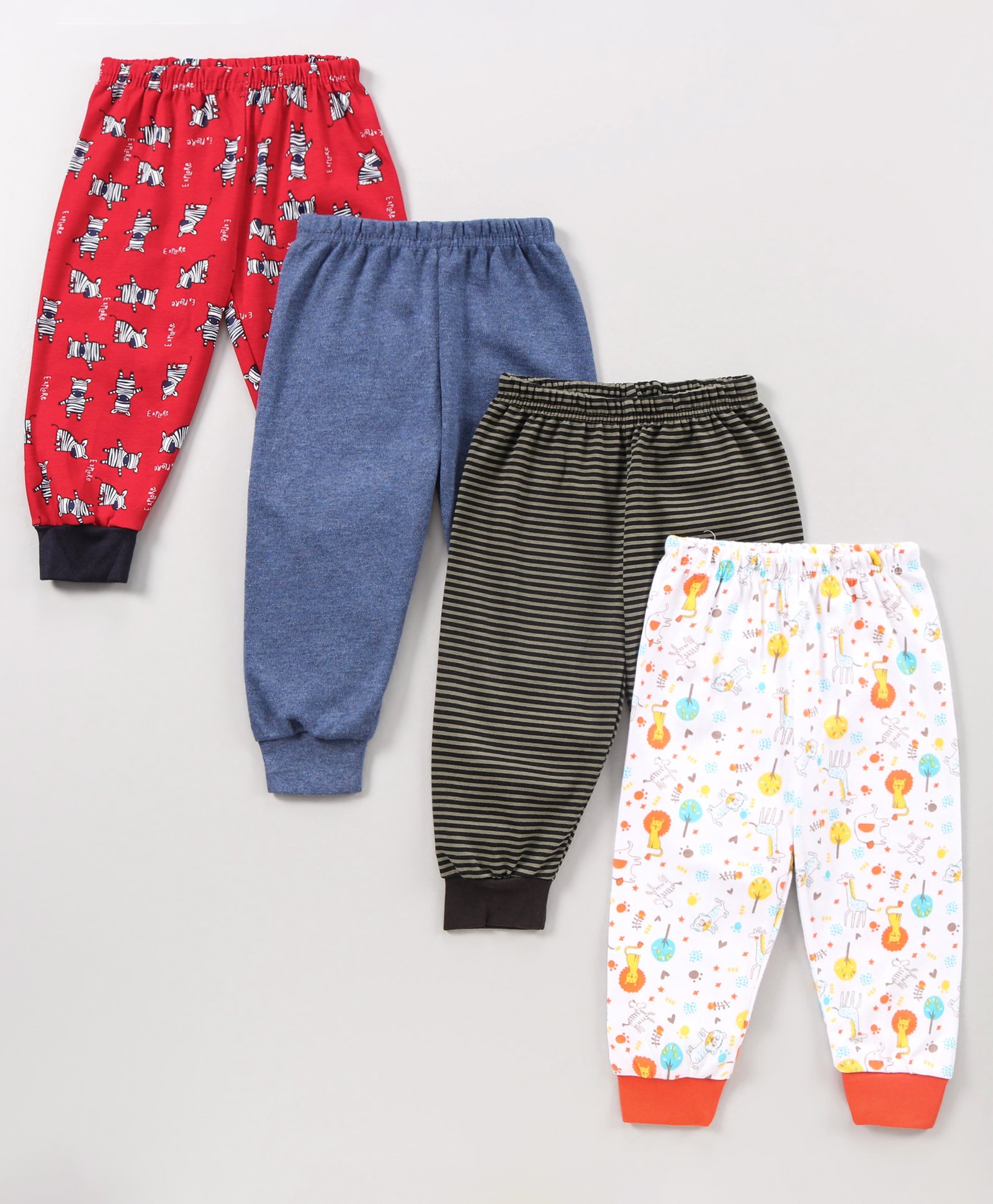 Kidi Wav Pack Of 4 Lion Zebra Printed & Striped Pajamas - Multi Colour-image-19