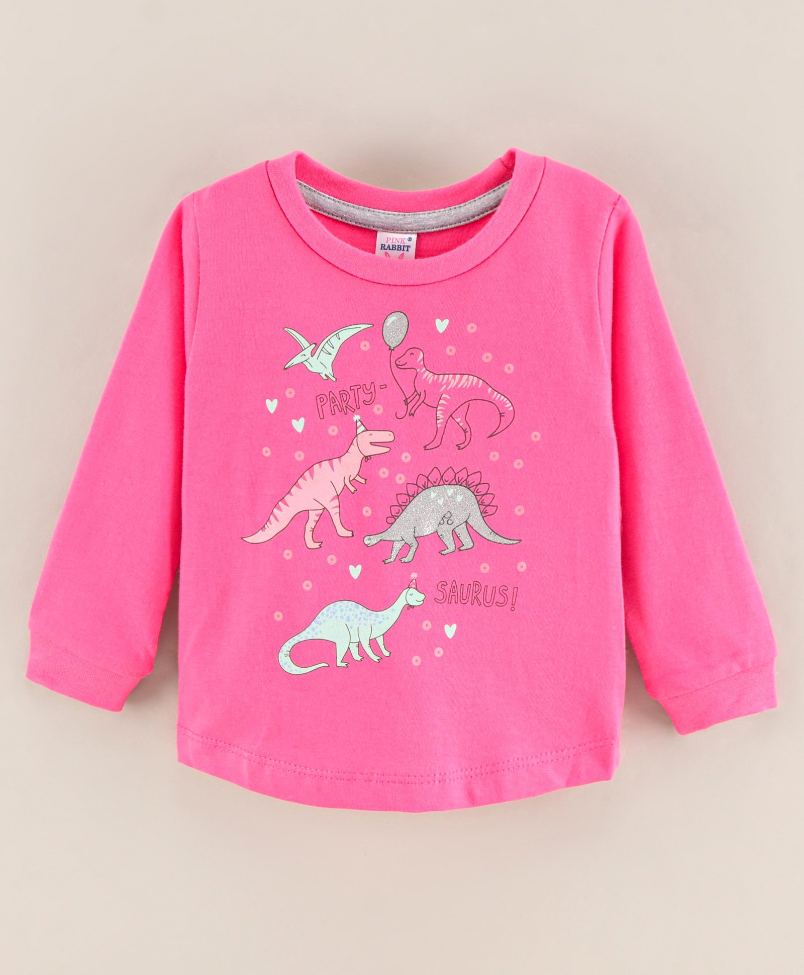 Pink Rabbit Girl Cotton Full Sleeves Animal Print  Top - Pink-image-32