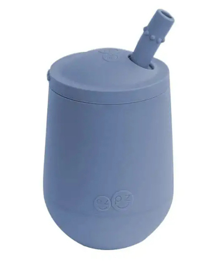 Ezpz Mini Cup Straw Training System 100% Silicone Training Cup for Infants Toddlers  - Blue-image-31