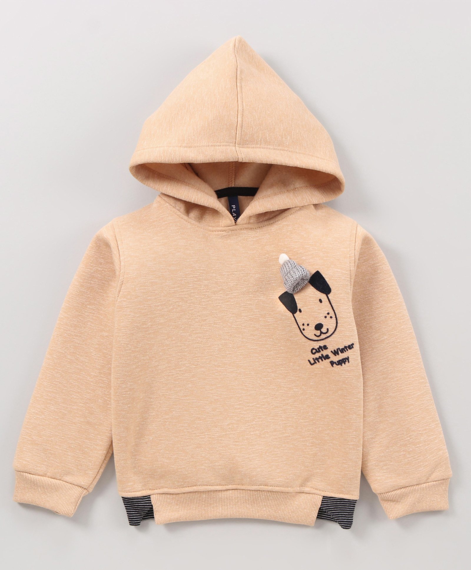 Little Kangaroos Full Sleeves Hooded Sweatshirt Dog & Text Print - Brown-picture-16