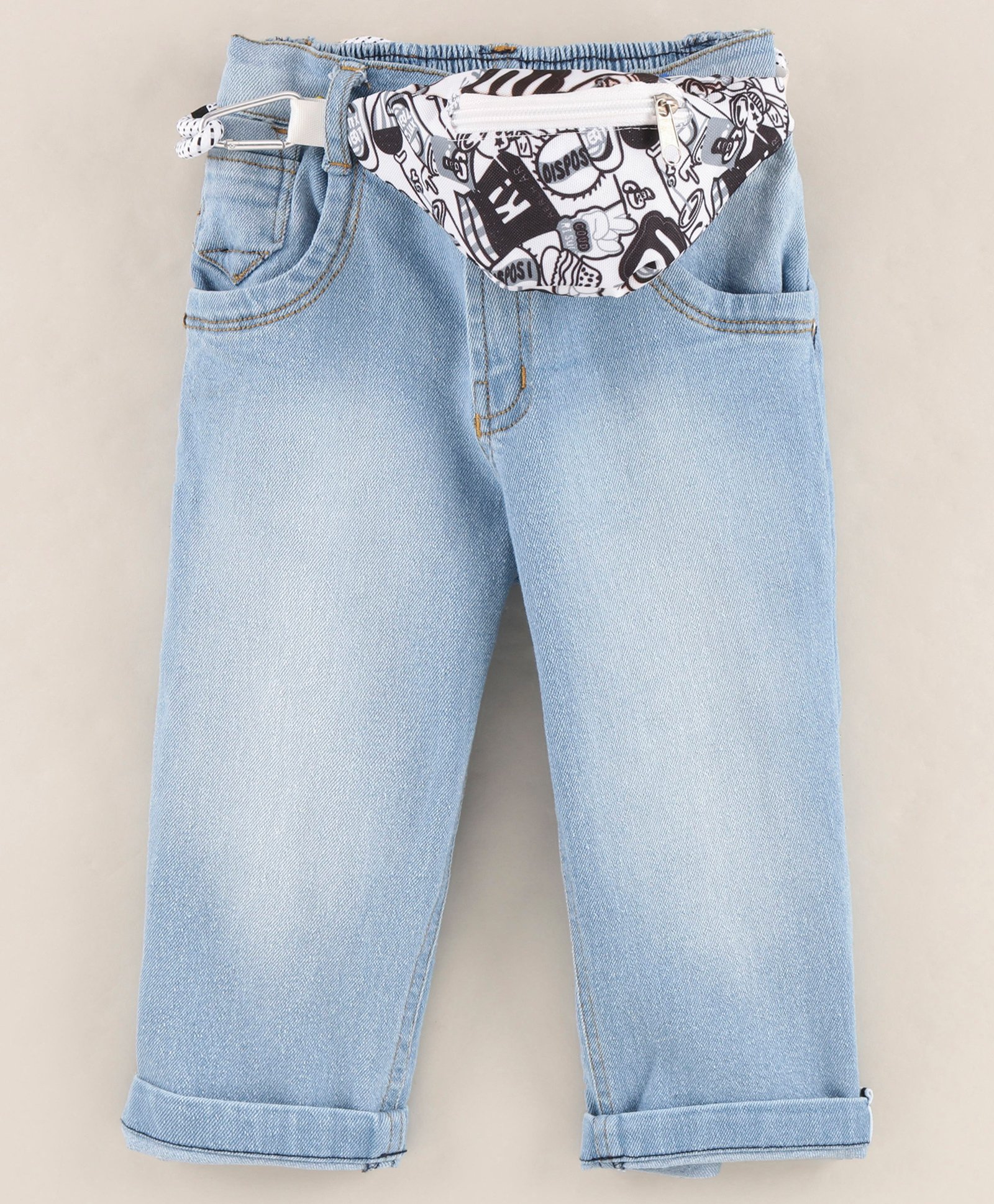 Little Kangaroos Full Length Denim Jeans With Mini Bag- Blue-picture-34