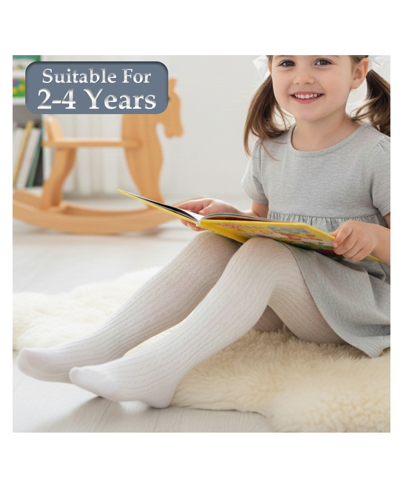 SYGA Baby Tights For Girls Soft Cotton Infant Leggings Toddler Solid Knit Stockings Socks Pants - White