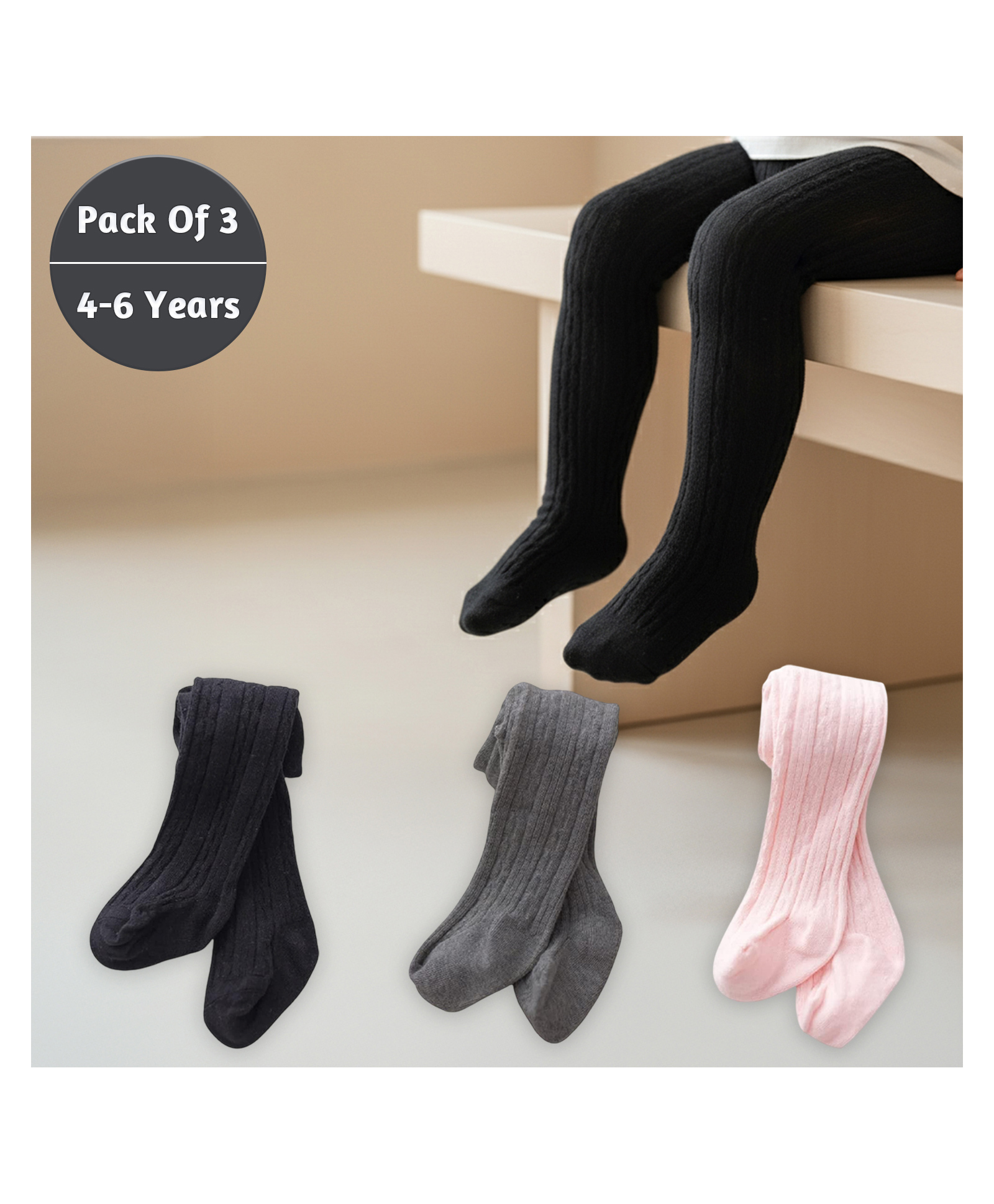 SYGA Baby Tights Soft Leggings For Girls Stockings Socks Pants Pack Of 3 - White Purple Grey-image-16