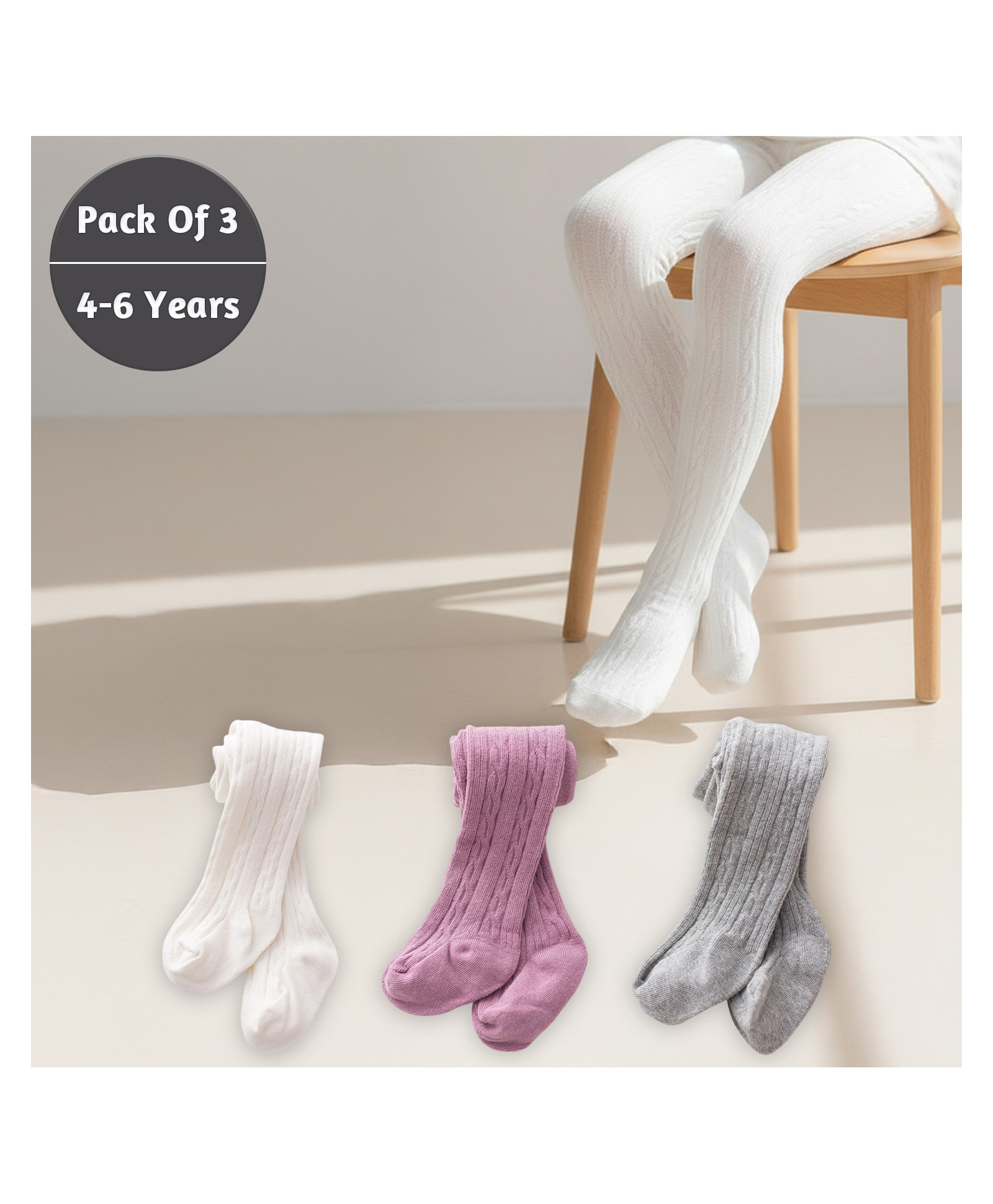 SYGA Baby Tights Soft Leggings For Girls Stockings Socks Pants Pack Of 3 - Black Pink Dark Grey-image-16