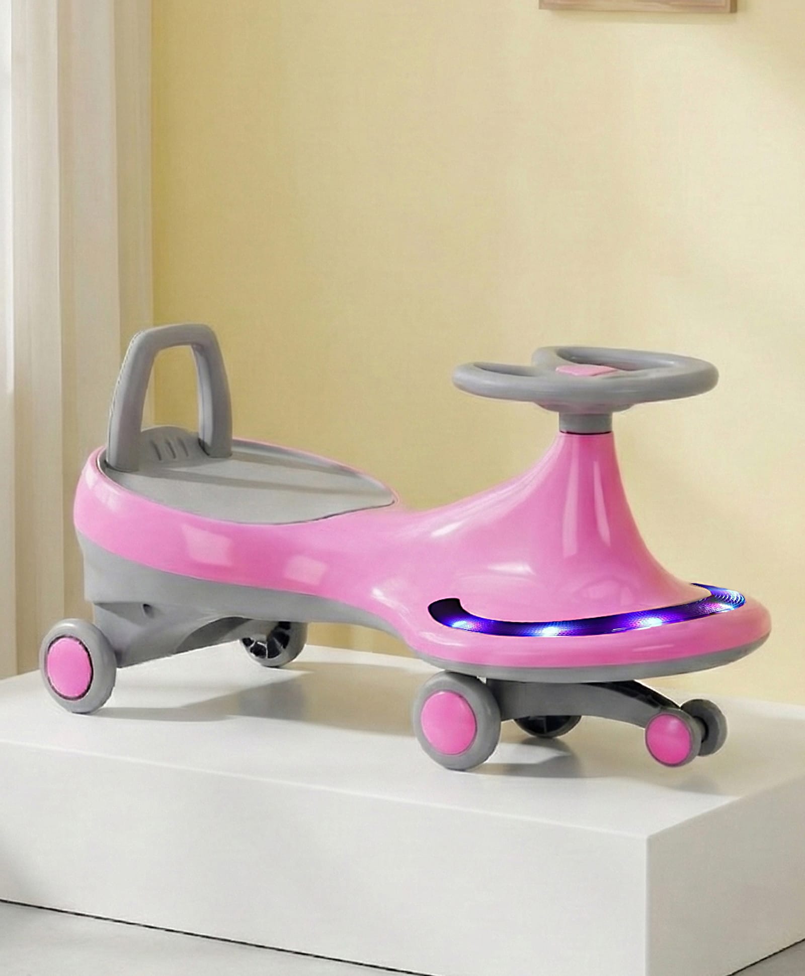 Kids Swing Car With LED Lights & Music - Pink Grey-image-49