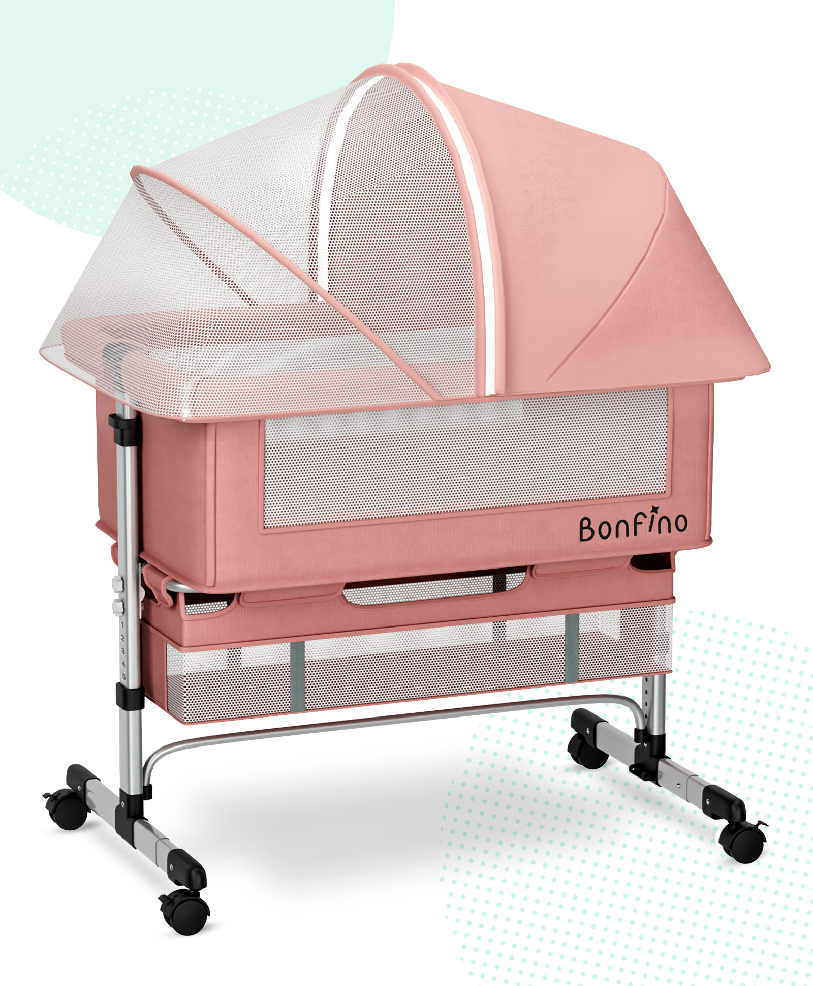 Bonfino Regal Crib Cum Bedside Bassinet - Pink-picture-36