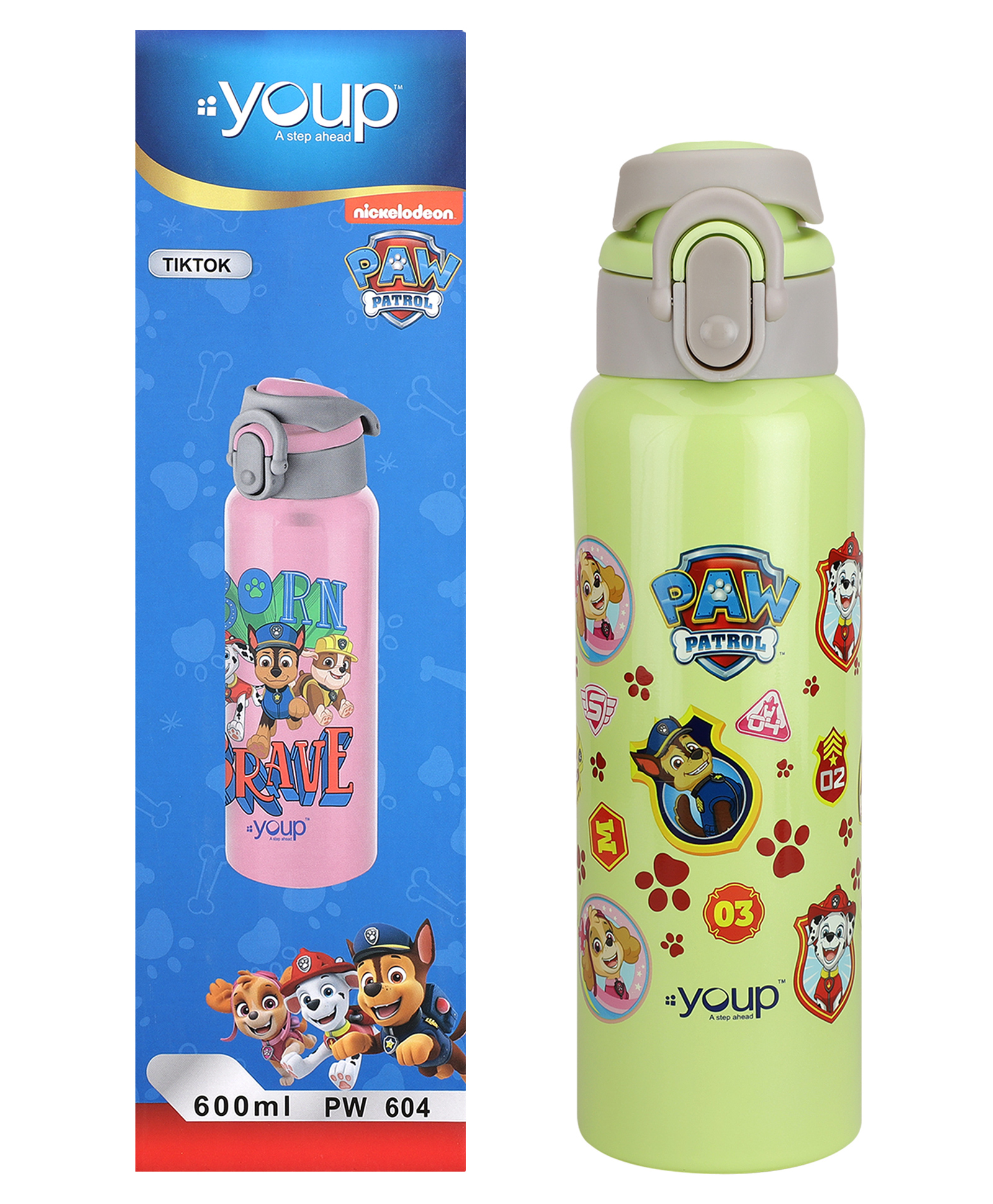Youp Stainless Steel Paw Patrol Insulated Tiktok Water Bottle Green - 600 ml-image-9