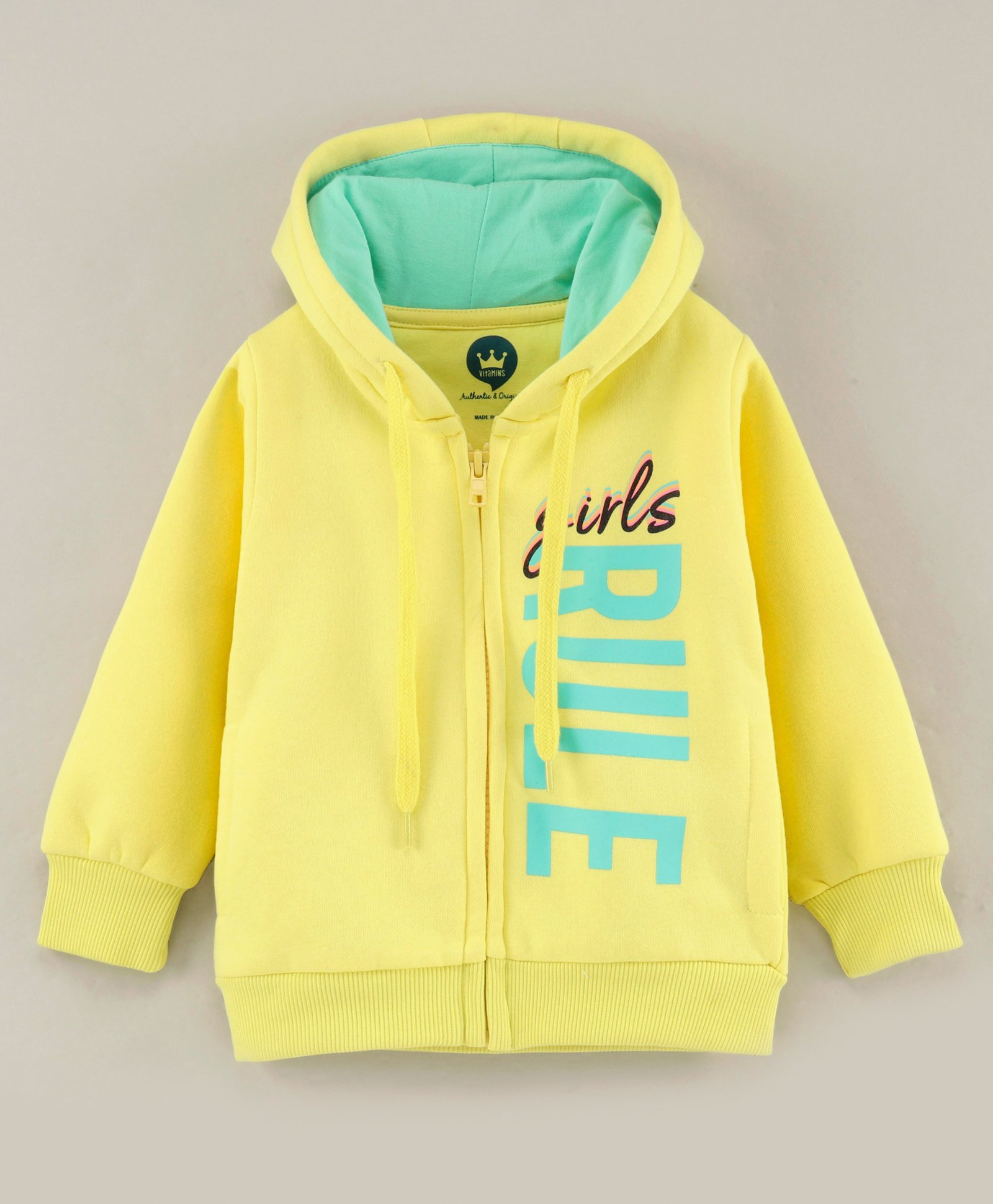 Vitamins Full Sleeves Hooded Jacket Text Print - Yellow-image-25