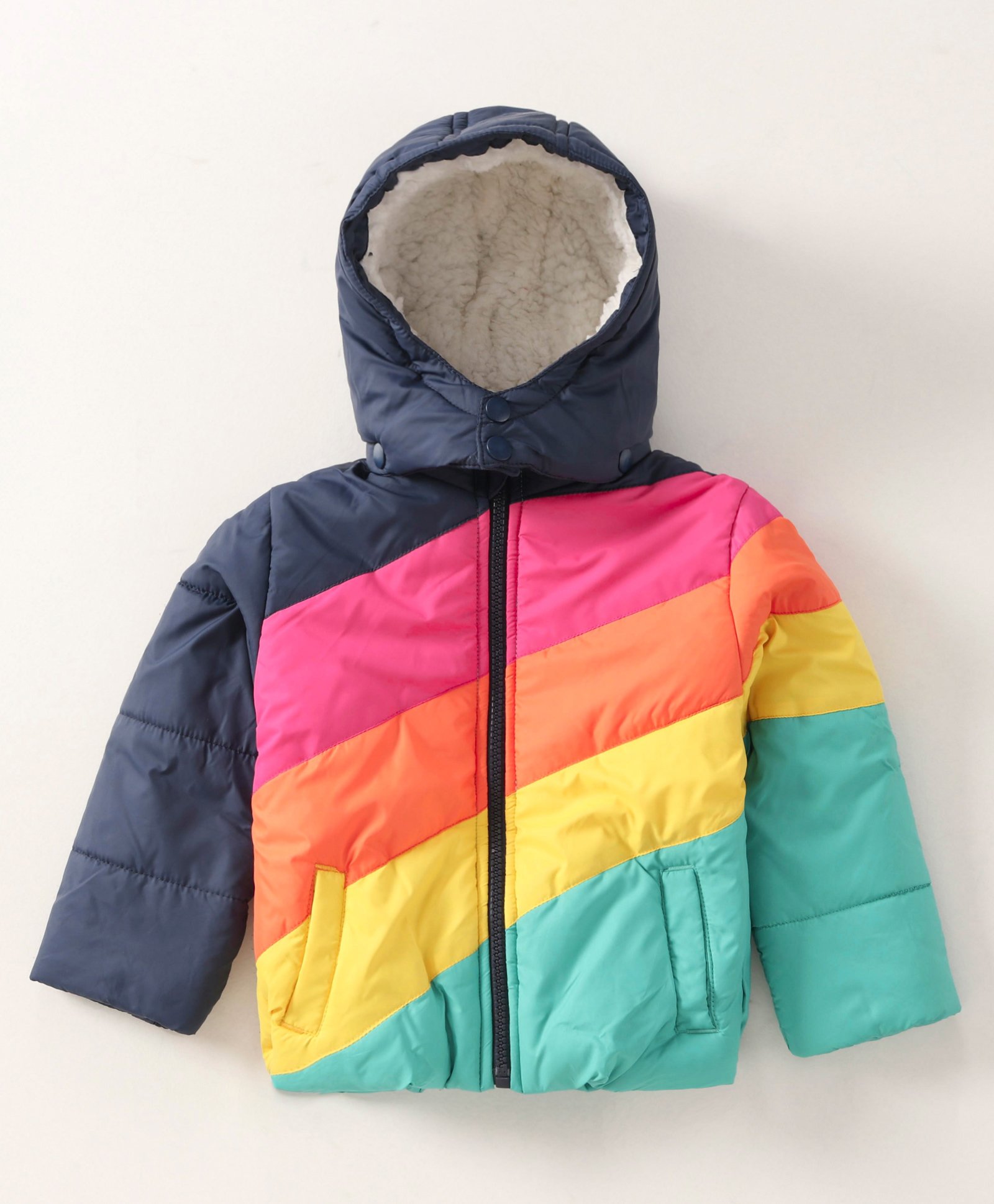Vitamins Full Sleeves Puffed Sweat Jacket with Hood Colour Block Pattern - Multicolour-picture-29
