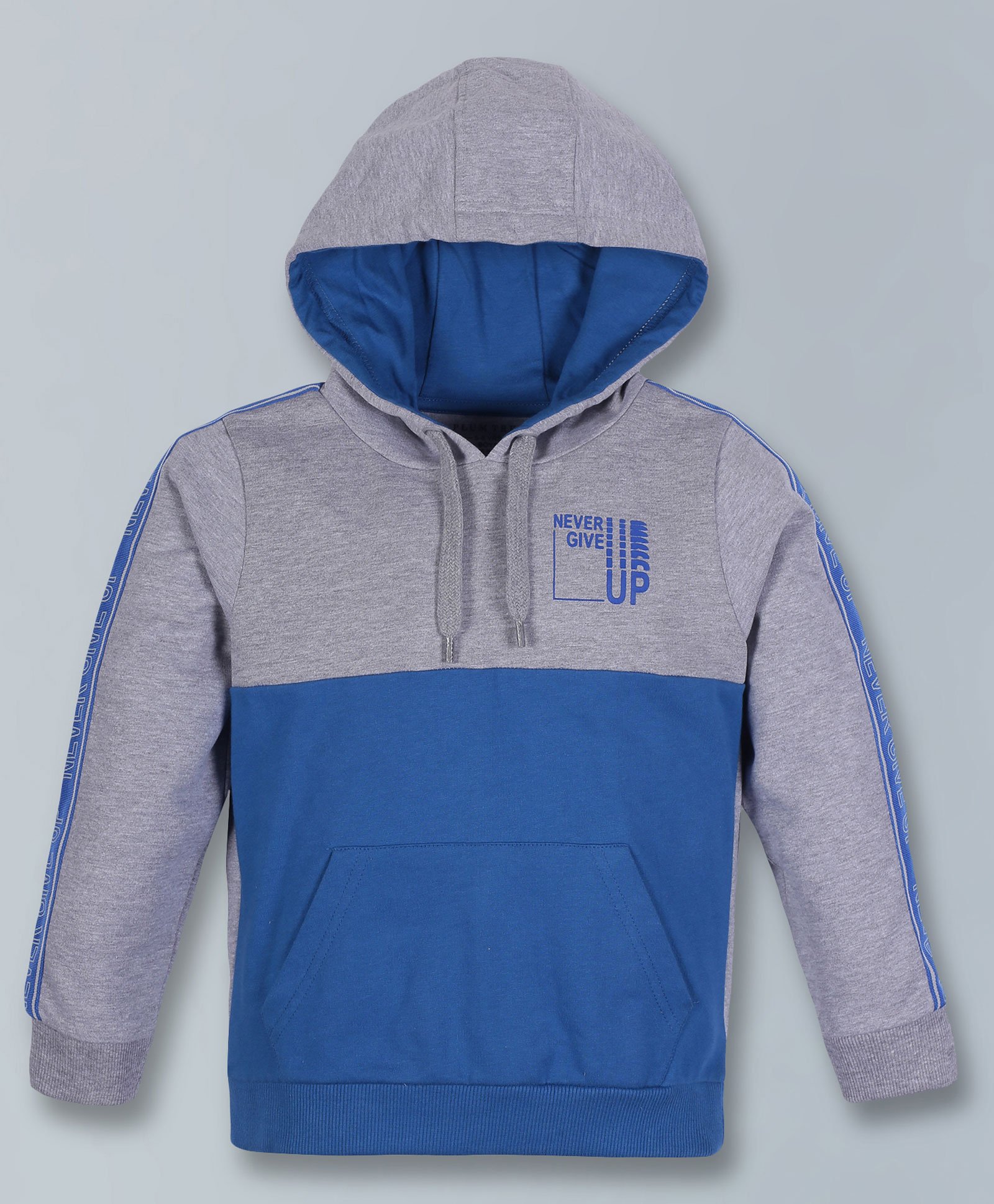 Plum Tree Full Sleeves Never Give Up Print Hooded Sweatshirt - Blue-picture-17