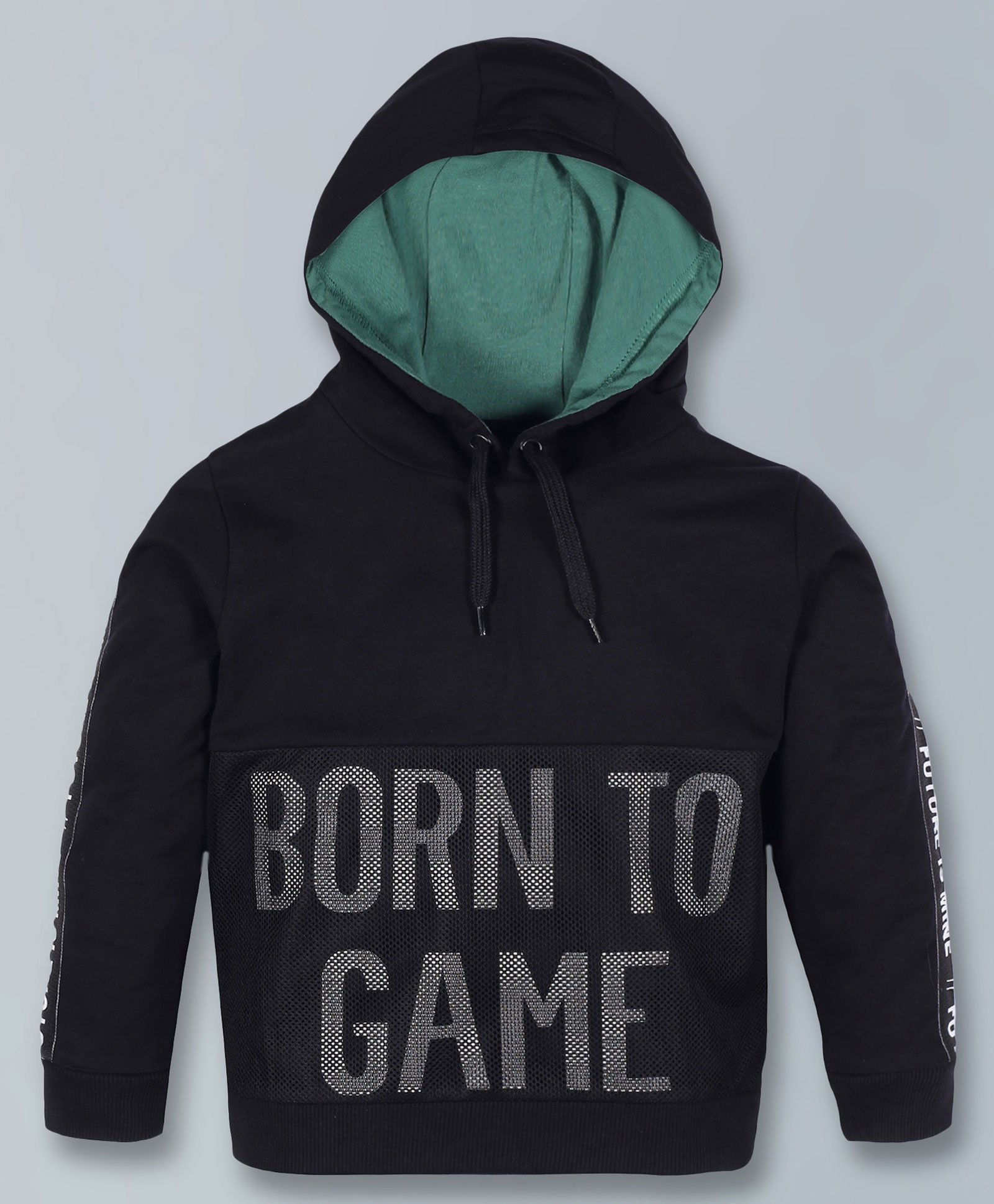 Plum Tree Full Sleeves Born To Game Print Hooded Sweatshirt - Black-picture-27