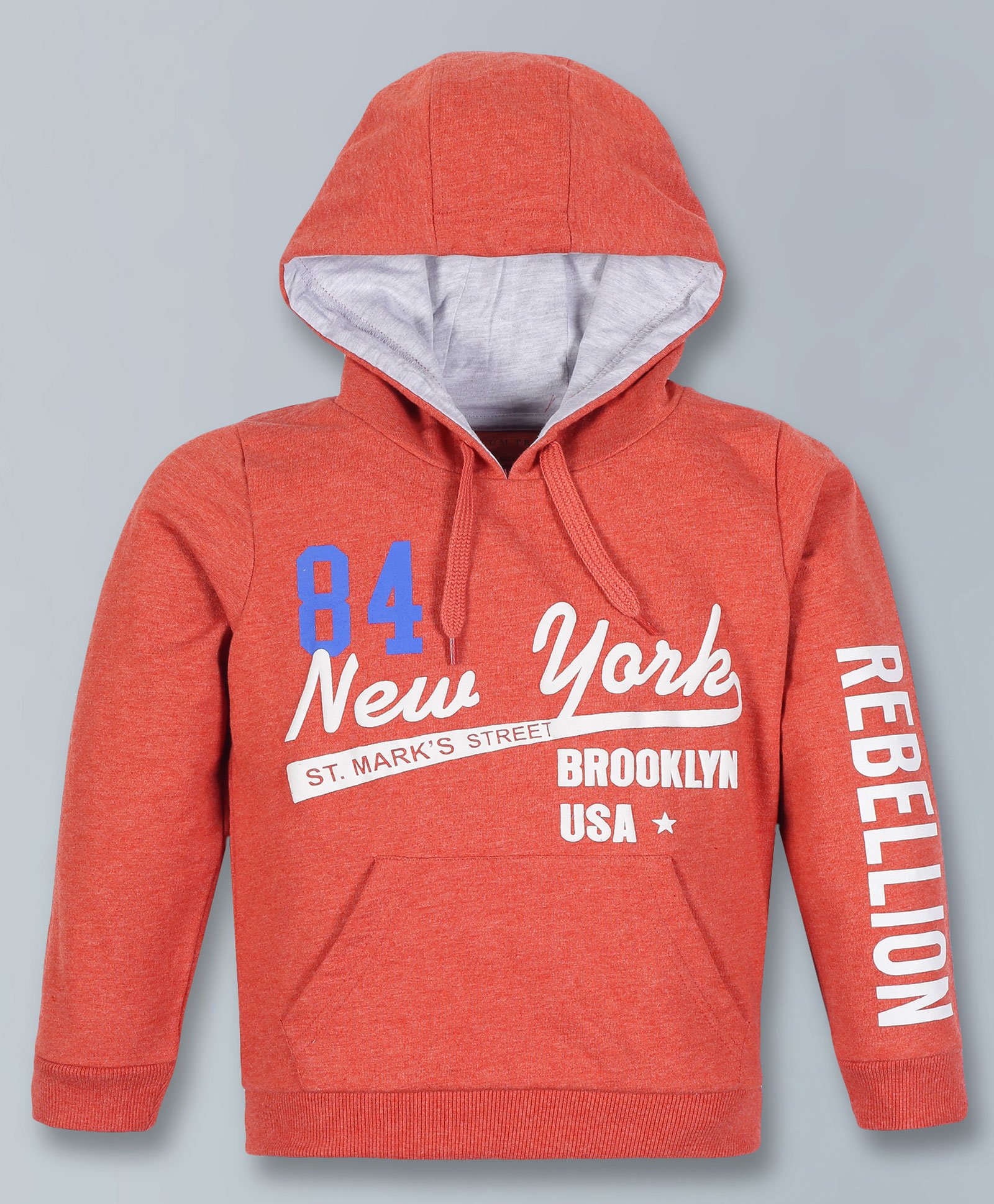 Plum Tree Full Sleeves New York Print Hooded Sweatshirt - Orange-picture-13