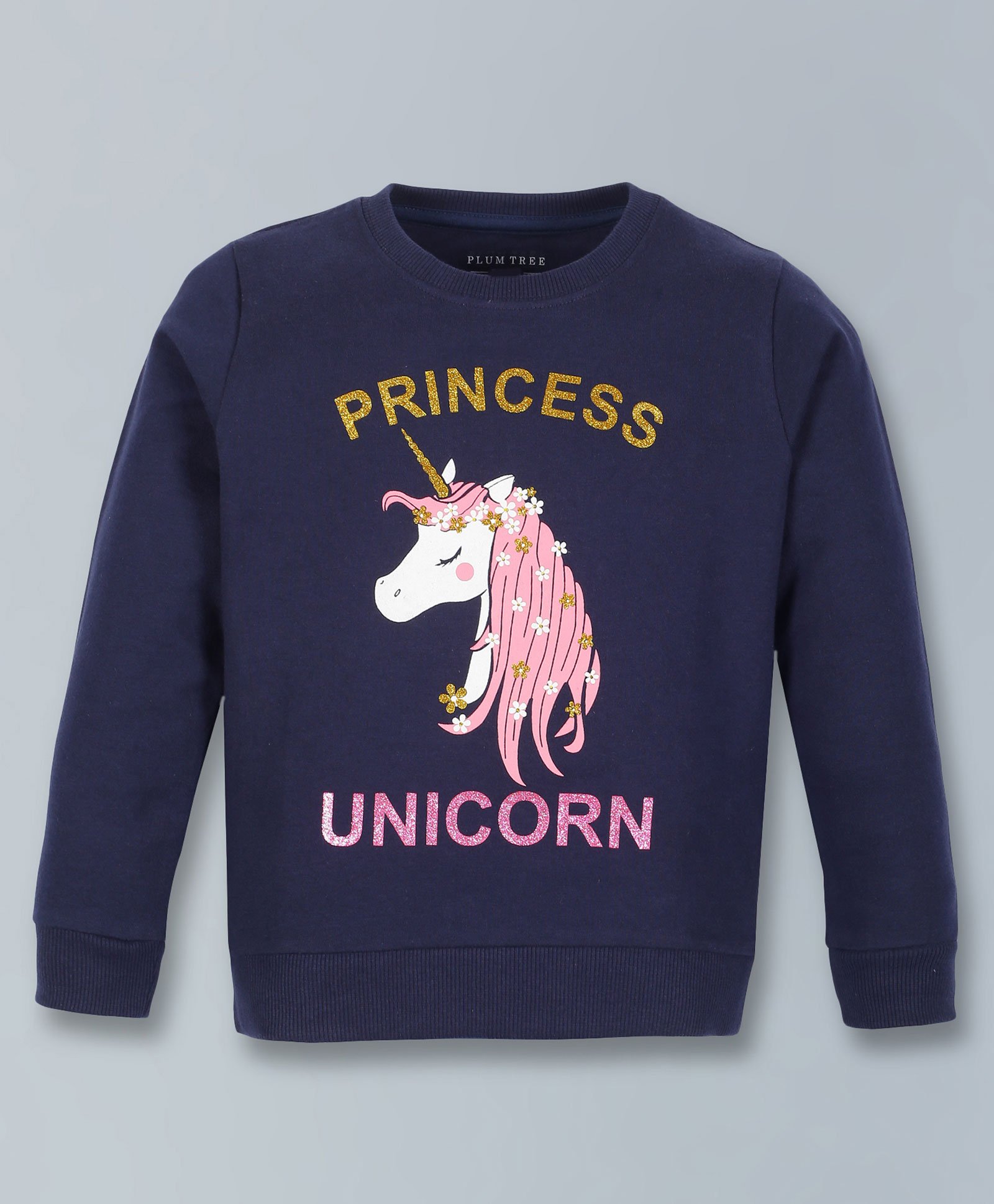 Plum Tree Full Sleeves Princess Unicorn Text With Unicorn Placement Printedd Sweatshirt - Navy Blue-picture-33