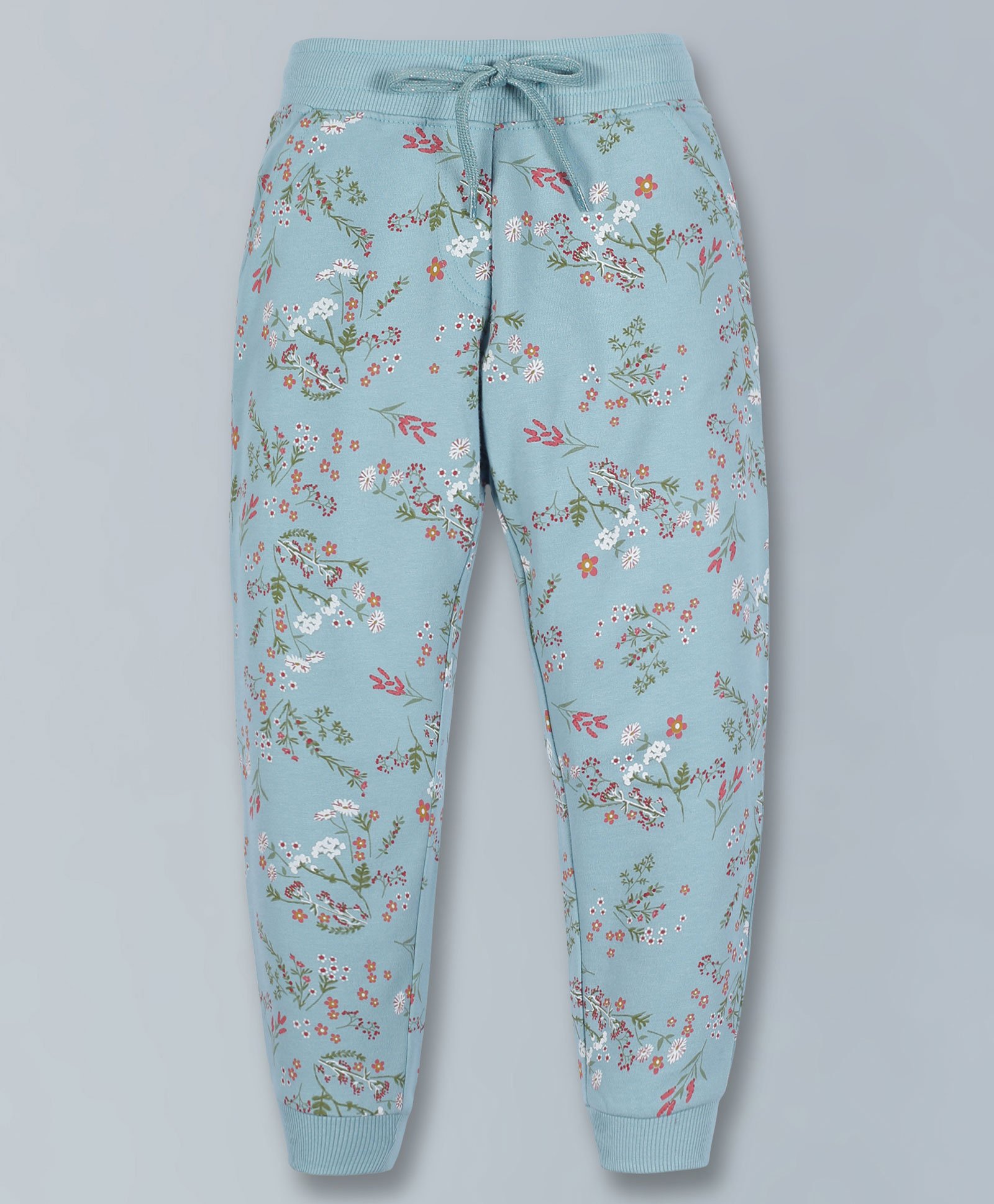 Plum Tree Floral Printed Joggers - Aqua-image-0