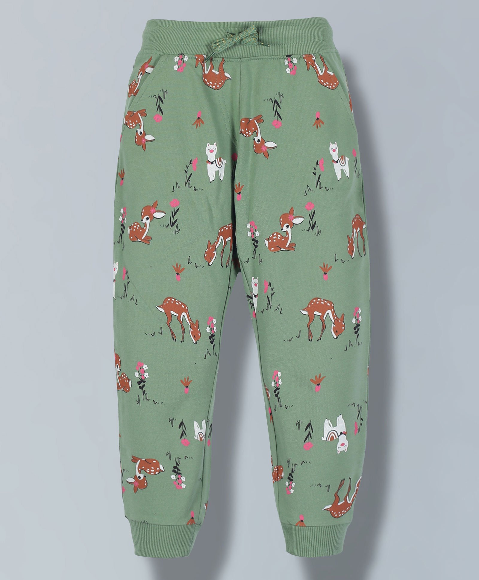 Plum Tree Deer Printed Joggers - Green-image-19