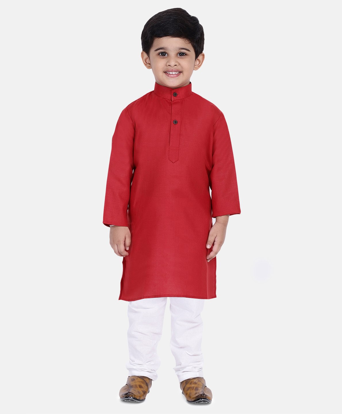 BownBee Full Sleeves Solid Kurta Pyjama Set - Red-picture-14