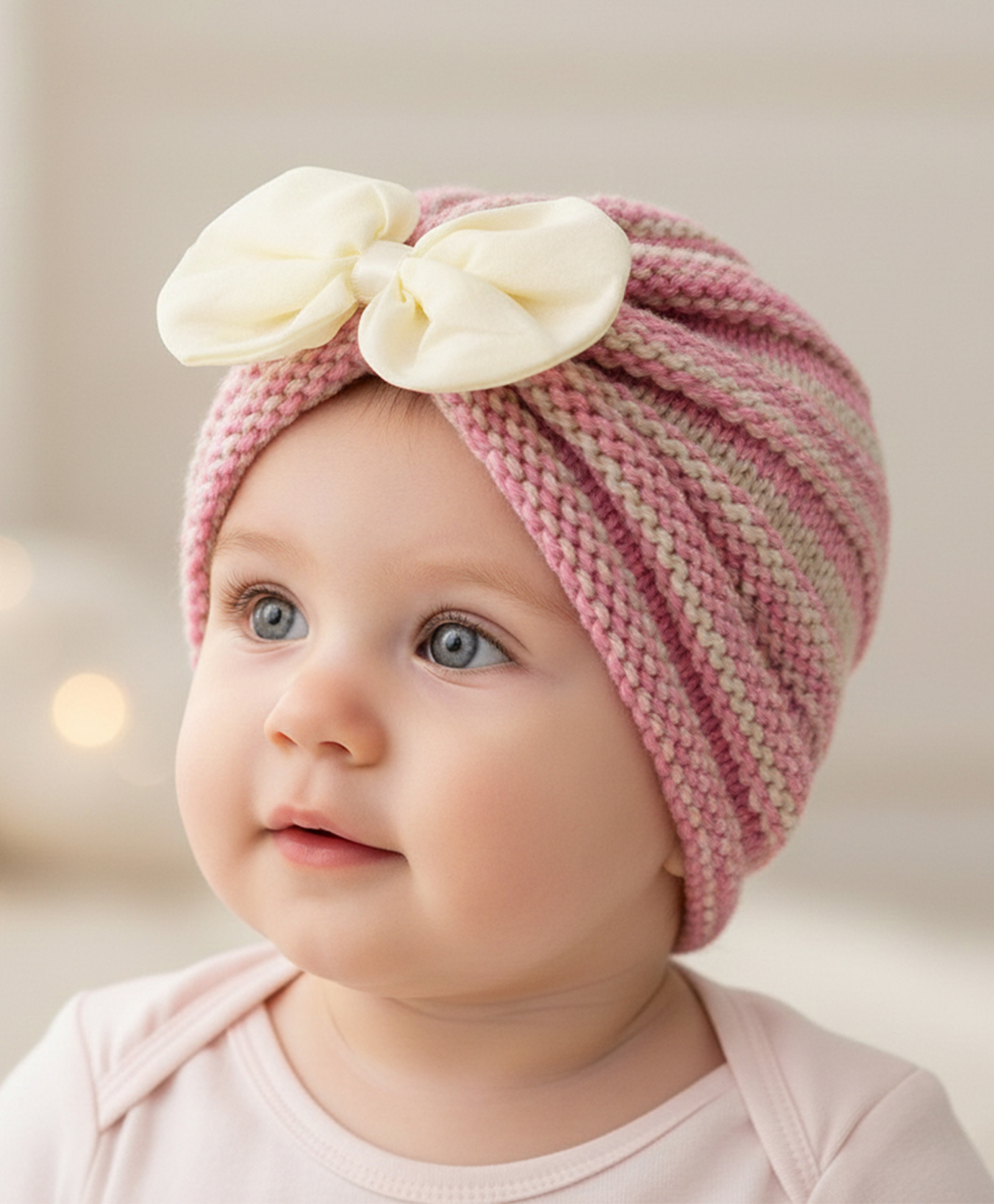 SYGA Baby Boy Girl Kids Bow Striped Knitted Hat Children Bowknot Hat - Purple-image-7