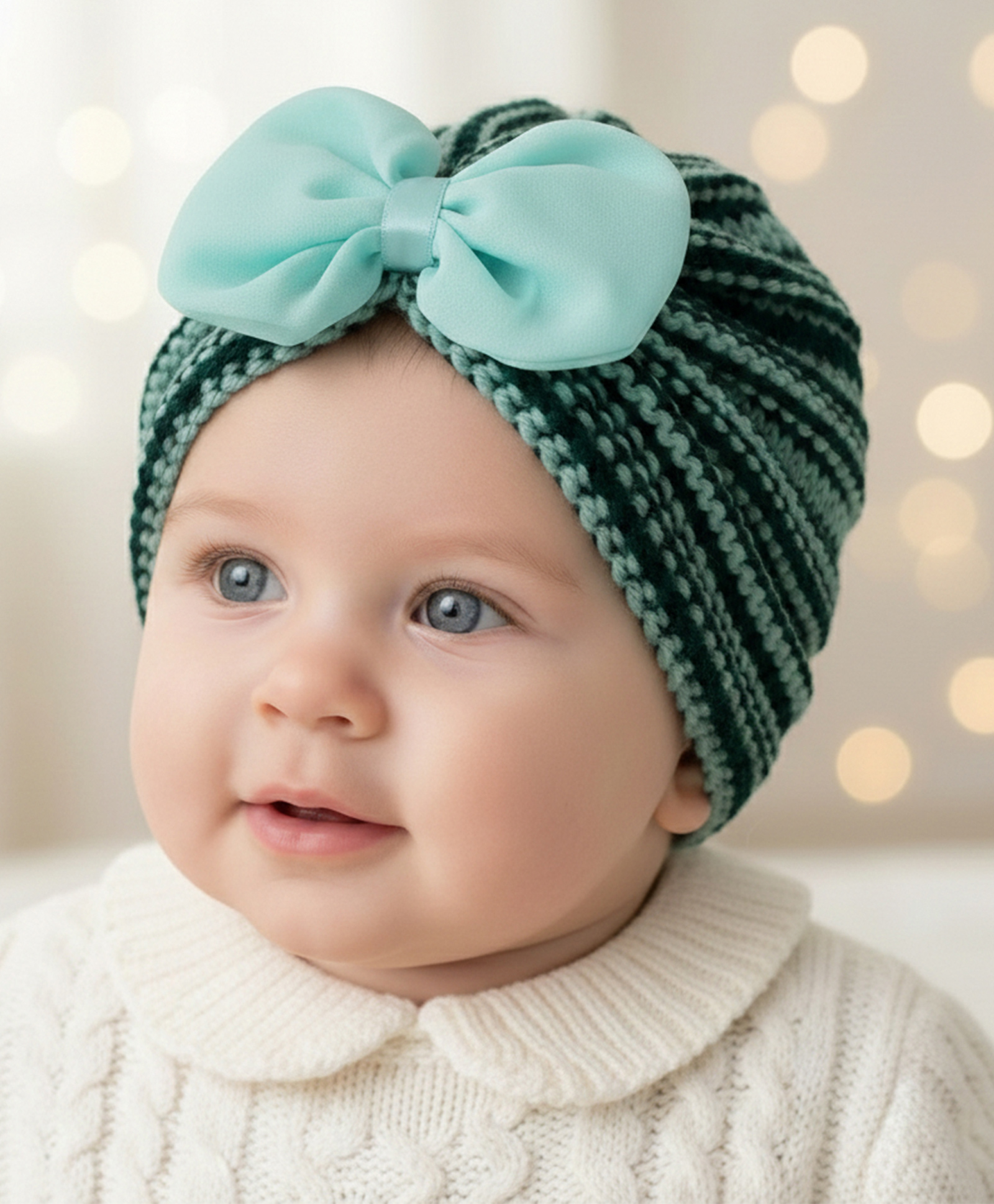SYGA Baby Boy Girl Kids Bow Striped Knitted Hat Children Bowknot Hat - Burgundy-picture-17