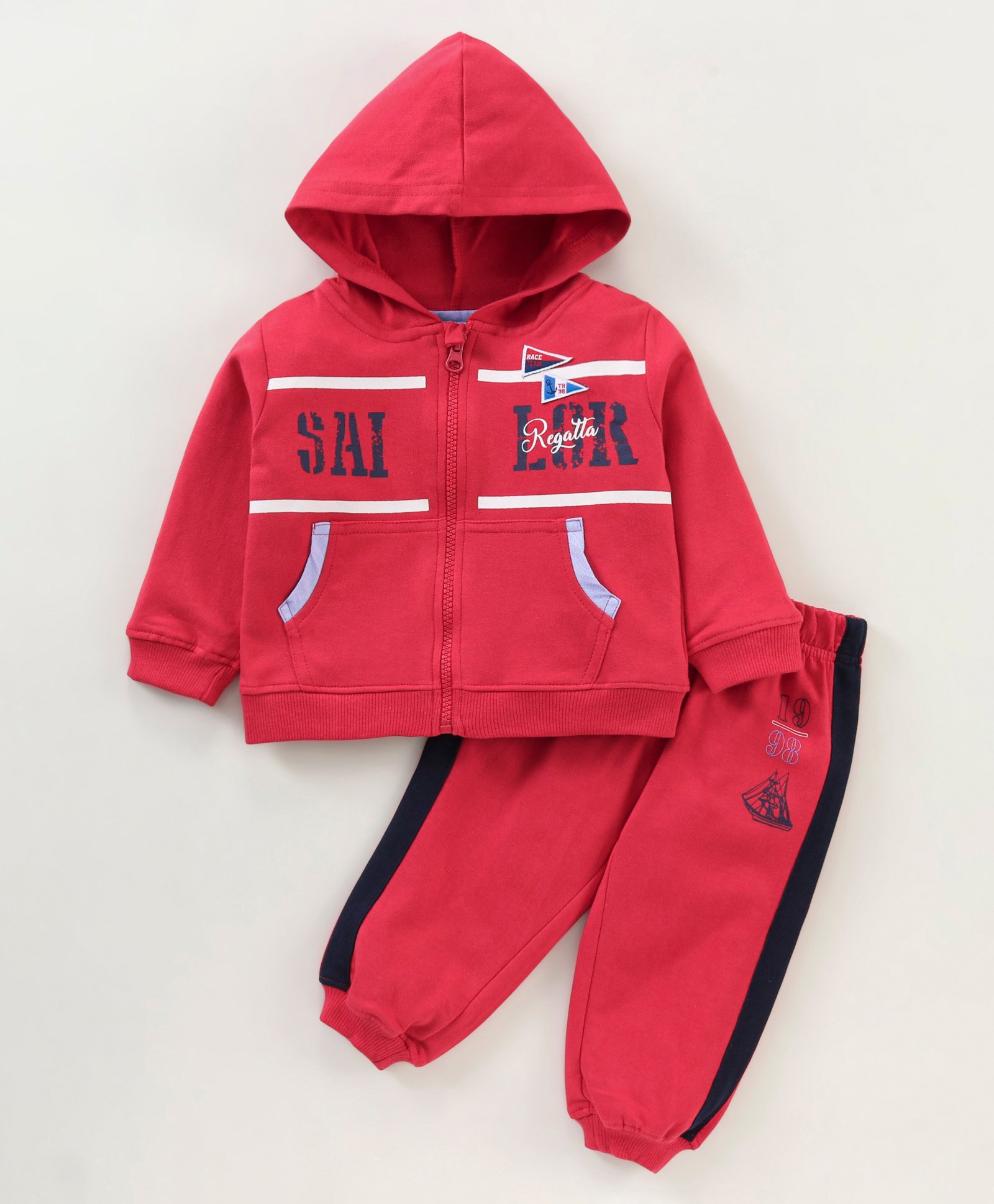 ToffyHouse Full Sleeves Light Winter Wear Hoodie & Jogger Set Text Print - Red-image-2