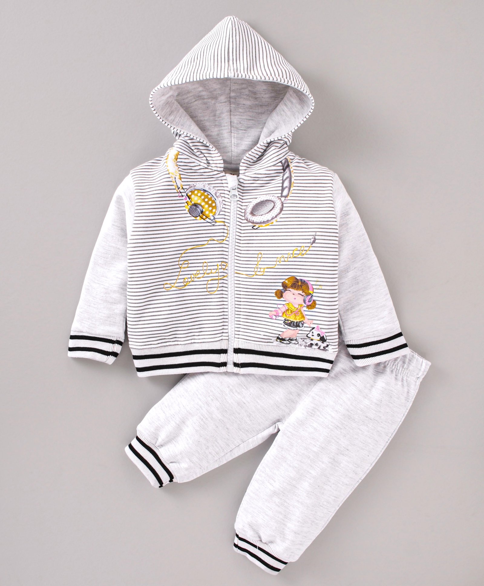 ToffyHouse Full Sleeves Striped Winter Wear Suit Girl Printed - Grey Melange-image-21