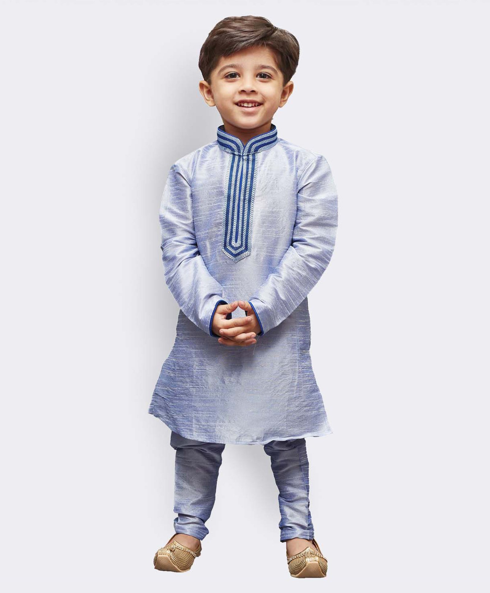 Vastramay Full Sleeves Self Design Kurta With Pyjama - Blue-image-20