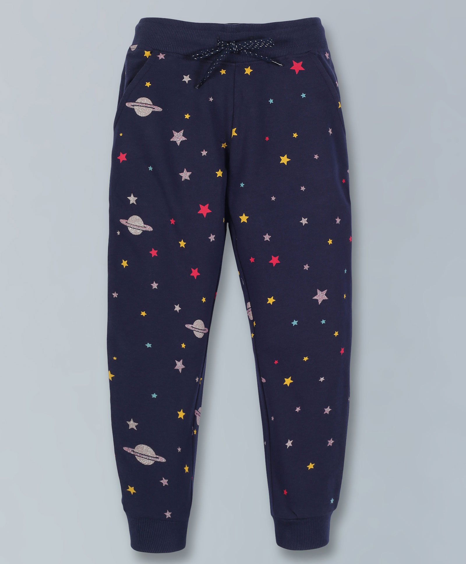 Plum Tree Space Planets & Stars Printed Joggers - Navy Blue-image-26