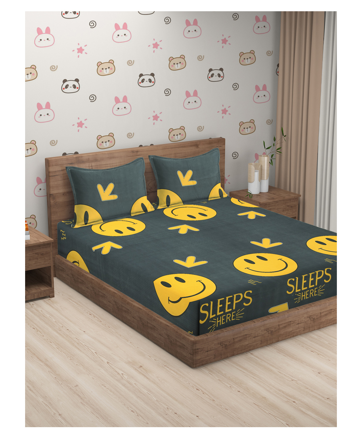 Hosta Homes Gsm Glaced Cotton Cartoon Printed Double Bed Sheet With 2 Pillow Covers - Multicolour-picture-23