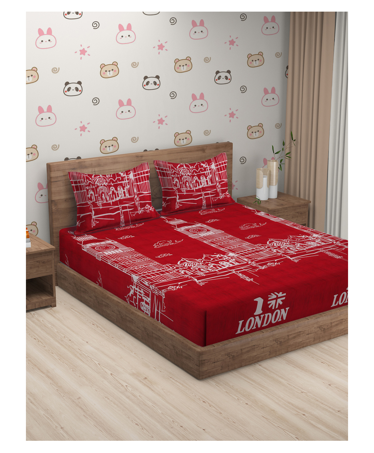 Hosta Homes GSM Glaced Cotton Cartoon Printed Double Bed Sheet With 2  Pillow Covers - Red Online in India, Buy at Best Price from  -  12043859