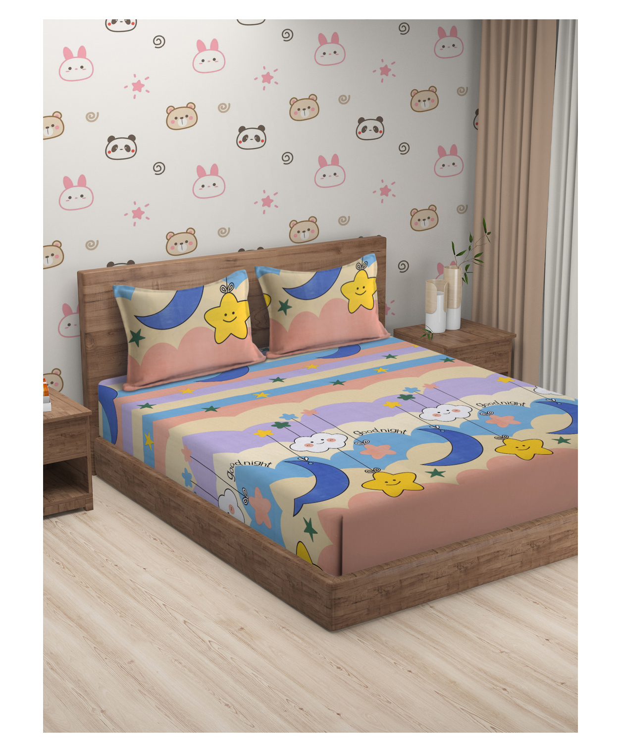 Hosta Homes 280 GSM  Glaced Cotton Cartoon Printed Double Bed Sheet With 2 Pillow Covers - Multicolour-picture-32