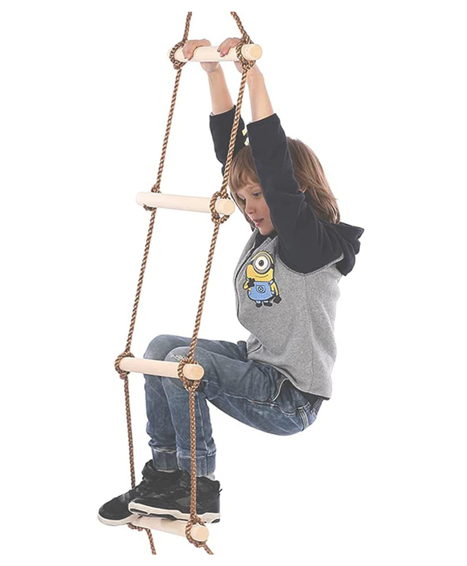 REZNOR 6 Feet Wooden Climbing Ladder Hanging Rope for Kids Indoor Outdoor Play Set-image-19