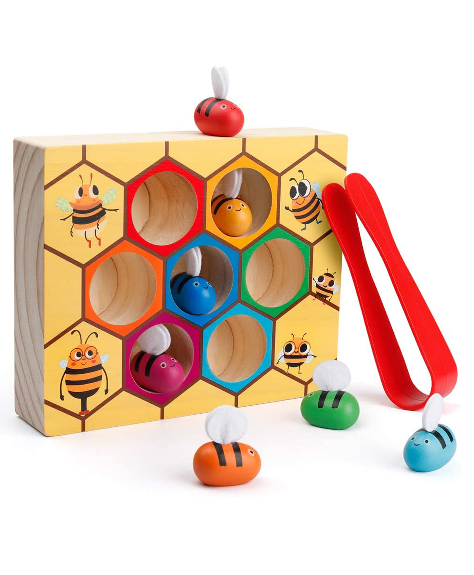 HAPPY HUES Toddler Wooden Toy, Bee to Hive Matching Game  - Multicolour-image-37