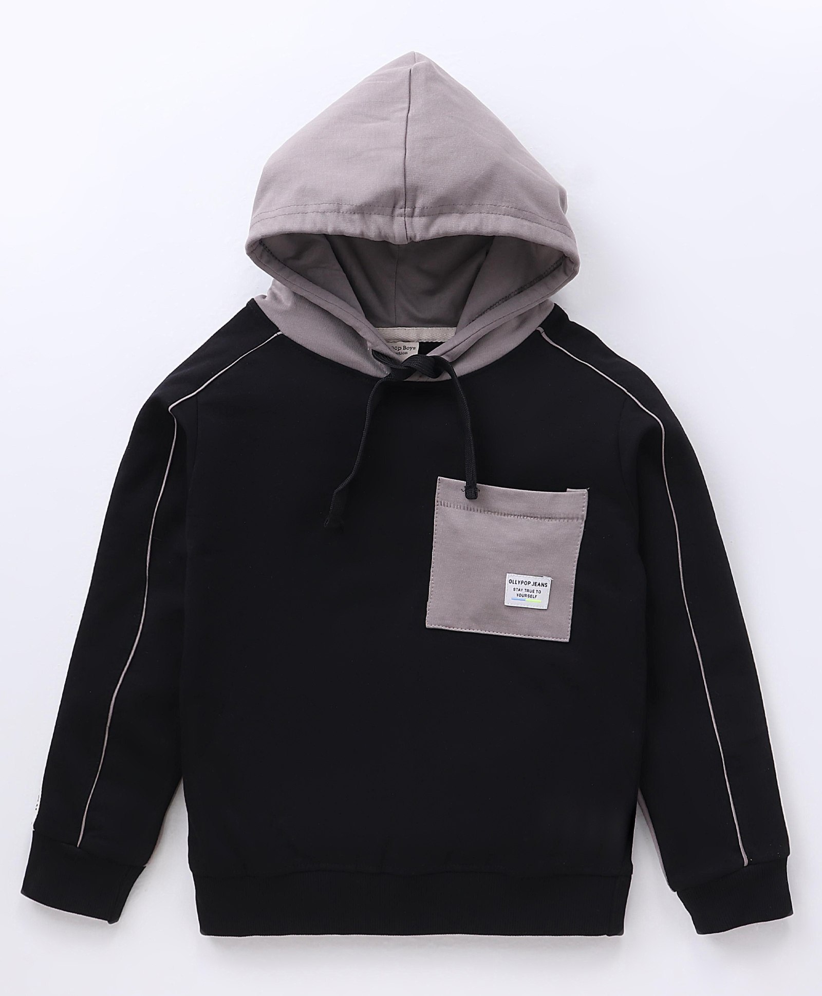 Ollypop Cotton Looper Full Sleeves Solid Color Hooded Sweatshirt - Black-image-20