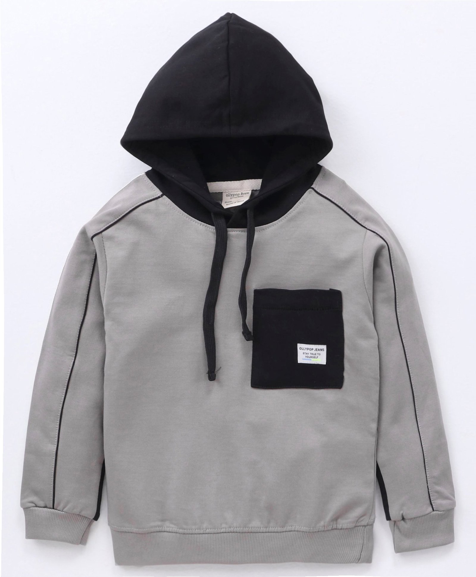 Ollypop Cotton Looper Full Sleeves Solid Color Hooded Sweatshirt - Grey-picture-13