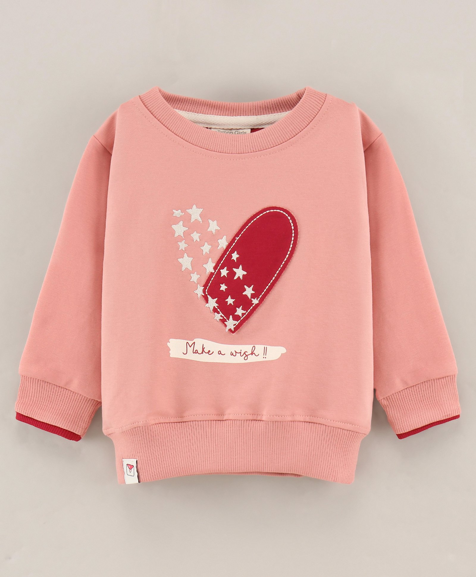 Ollypop Cotton Lycra Full Sleeves Sweatshirt Heart Print - Peach-picture-12