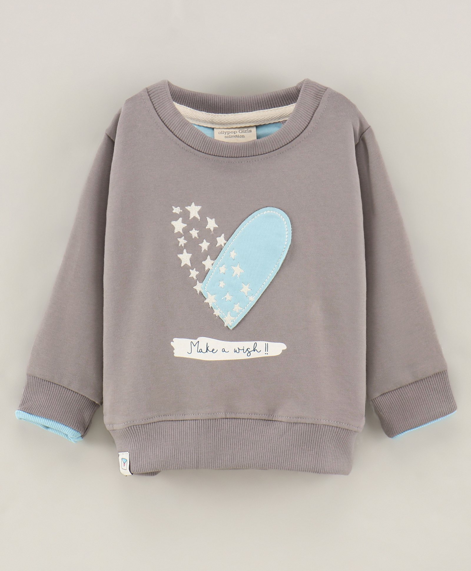 Ollypop Cotton Lycra Full Sleeves Sweatshirt Heart Print - Grey-picture-32
