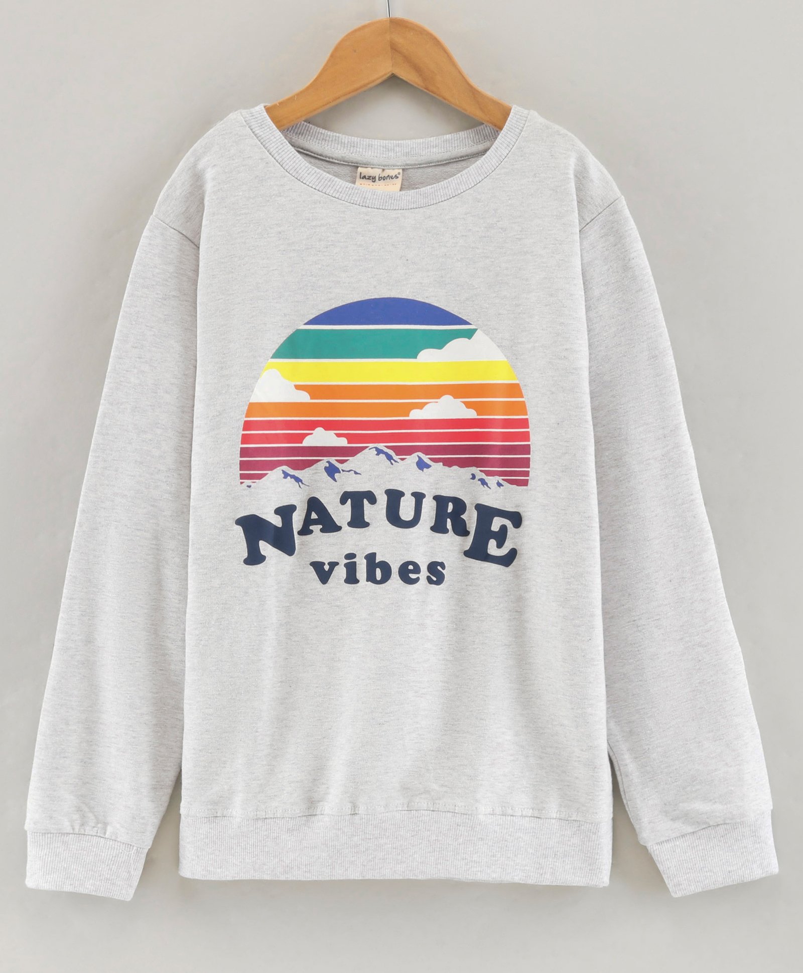Lazy Bones Full Sleeves Rainbow Printed Sweatshirt - Grey-picture-11
