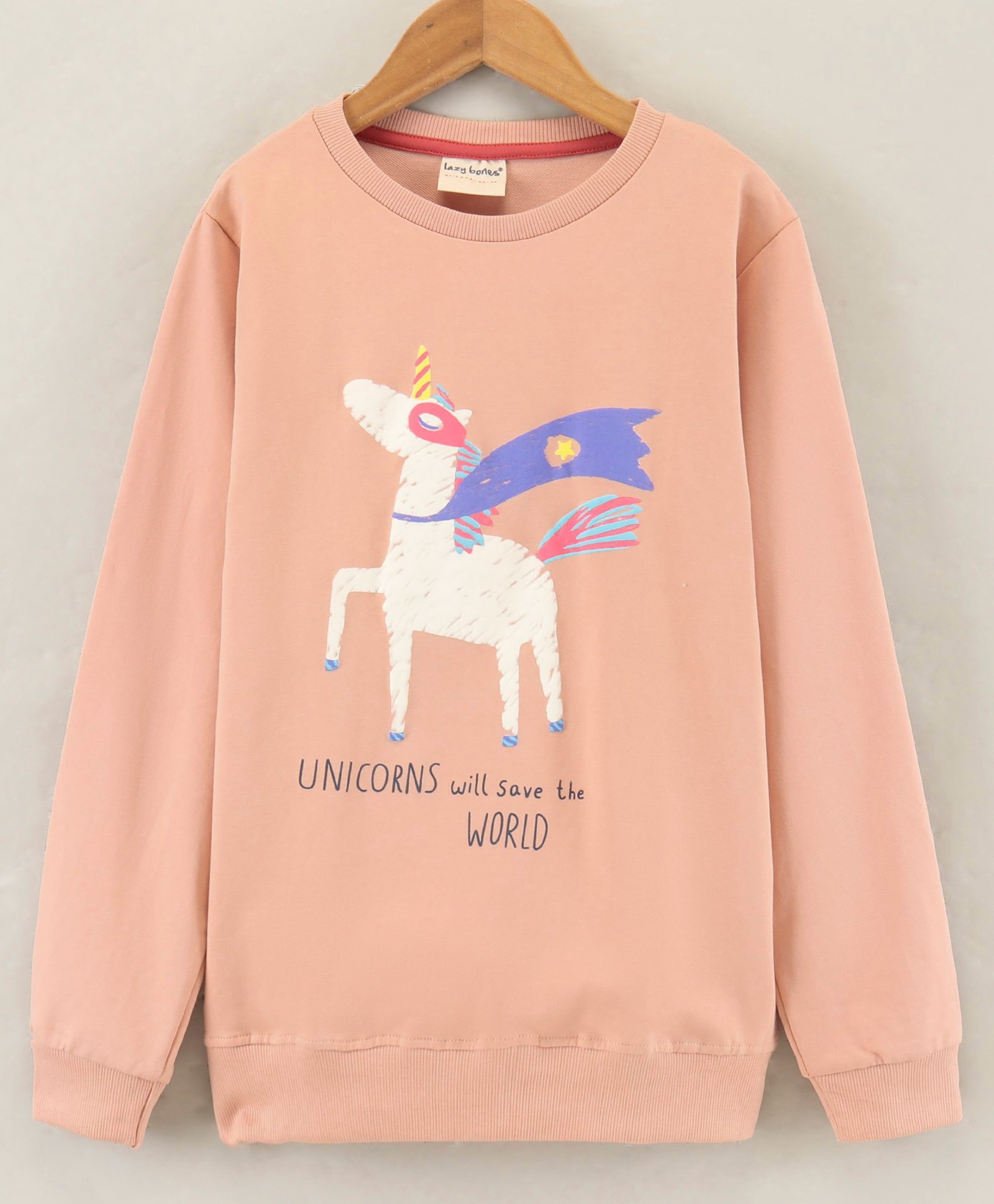 Lazy Bones Full Sleeves Unicorn Printed Sweatshirt - Peach-picture-13